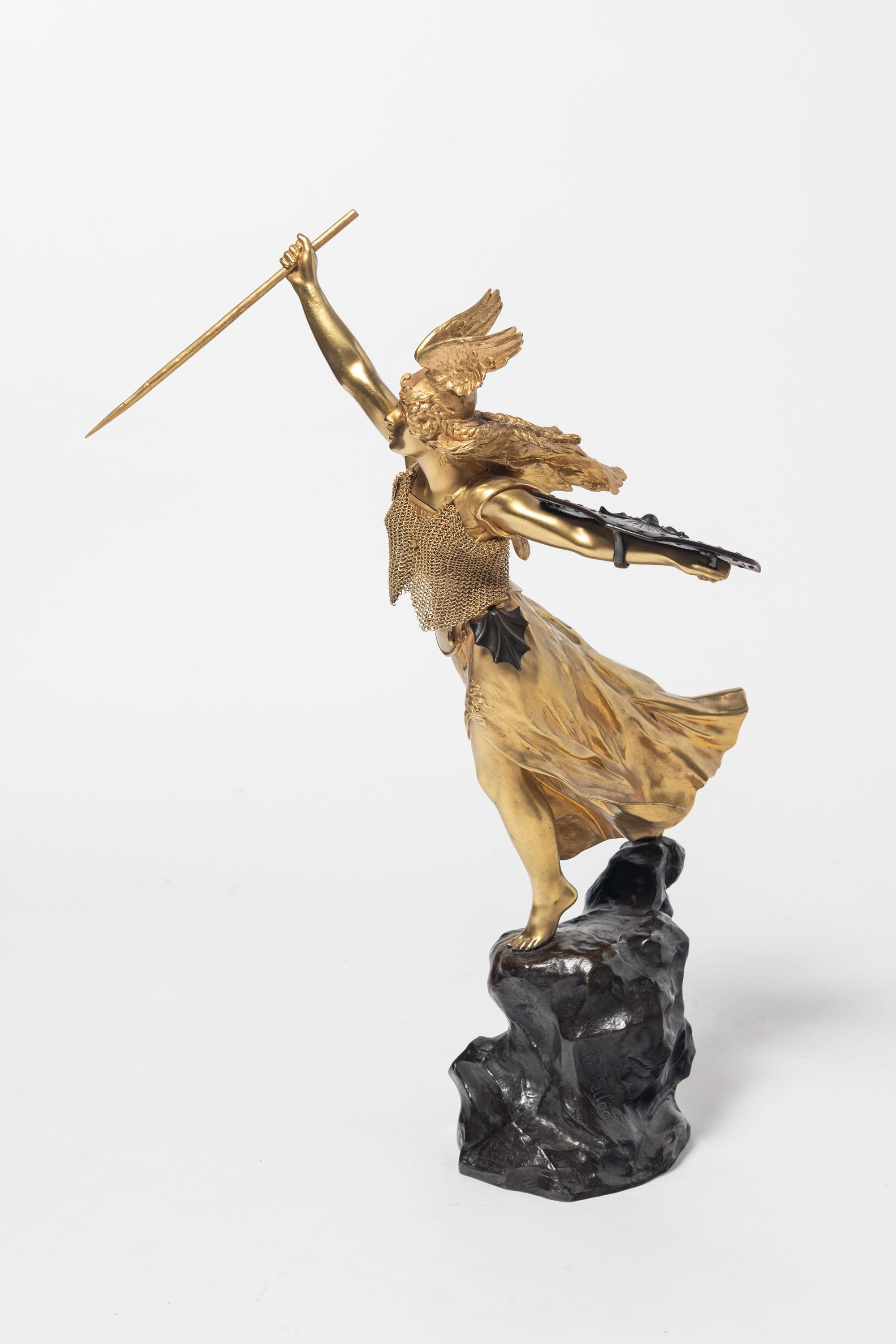 Neoclassical Revival Gilt Bronze Valquiria Sculpture Signed Jean Baptiste Belloc ‘1863-1919’ For Sale