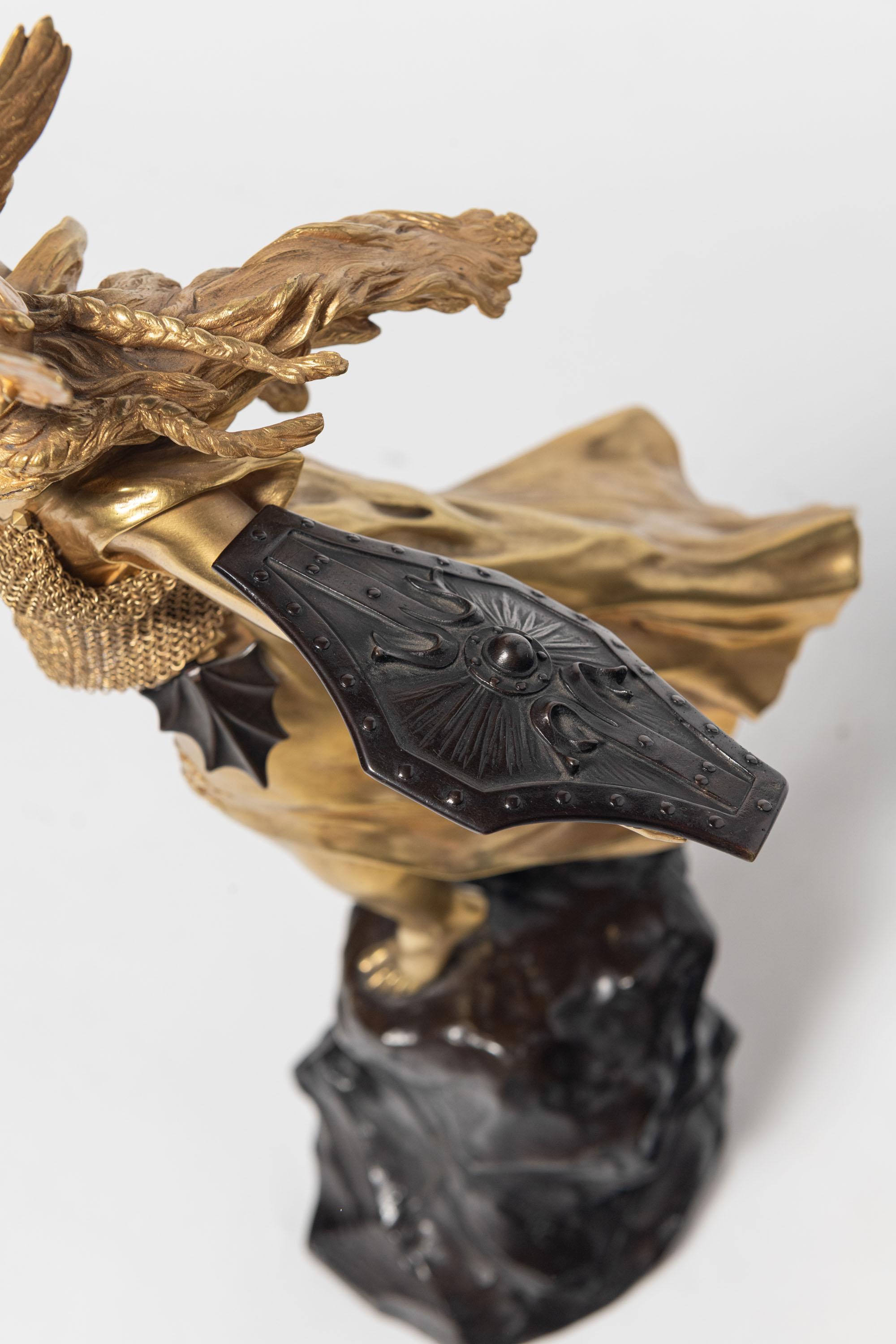 French Gilt Bronze Valquiria Sculpture Signed Jean Baptiste Belloc ‘1863-1919’ For Sale