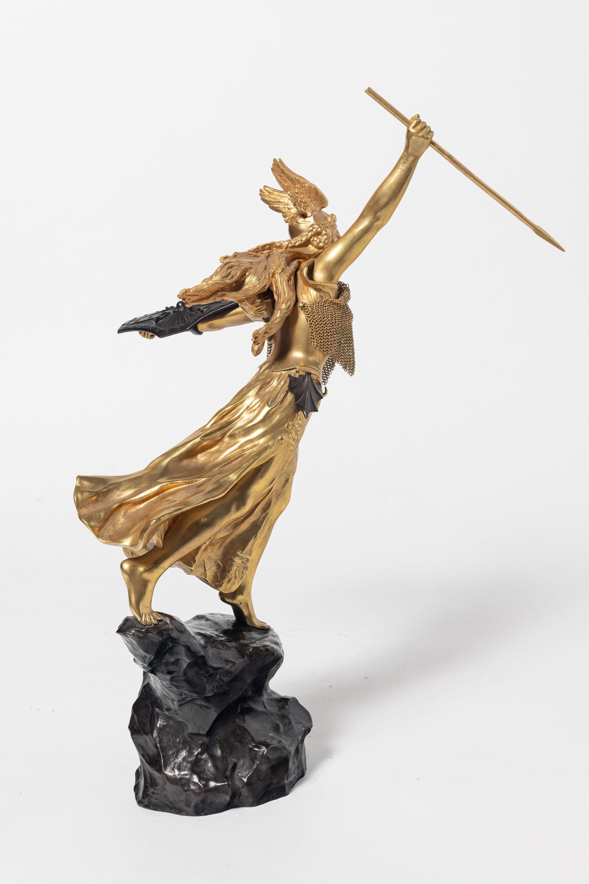 20th Century Gilt Bronze Valquiria Sculpture Signed Jean Baptiste Belloc ‘1863-1919’ For Sale