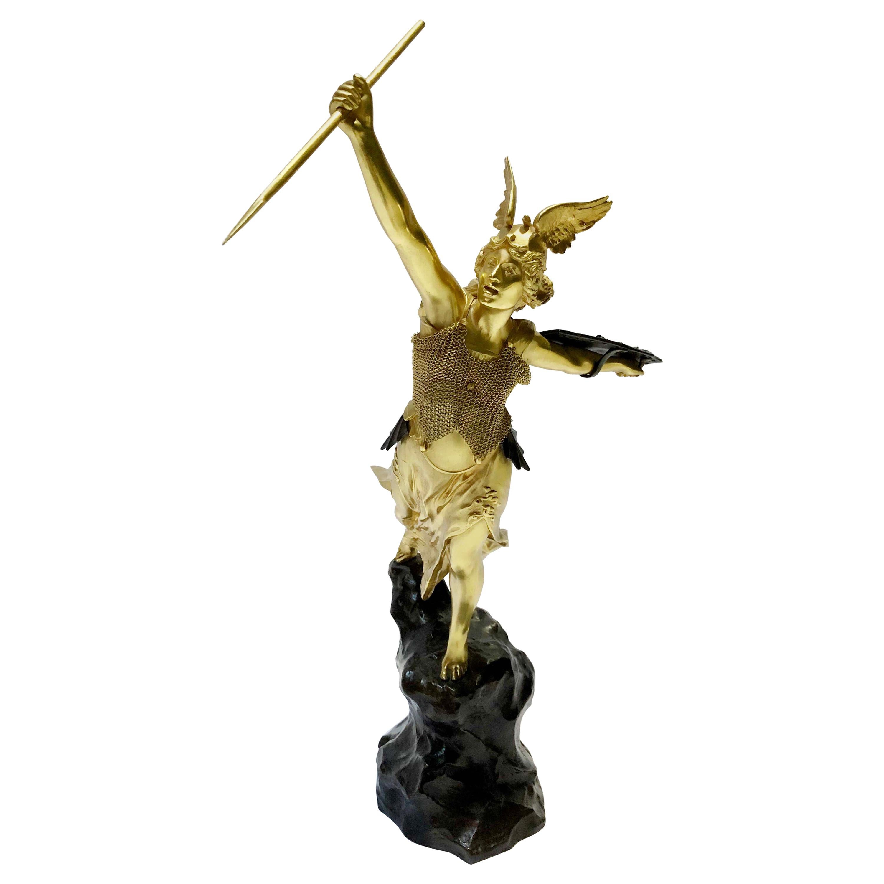 Gilt Bronze Valquiria Sculpture Signed Jean Baptiste Belloc ‘1863-1919’ For Sale