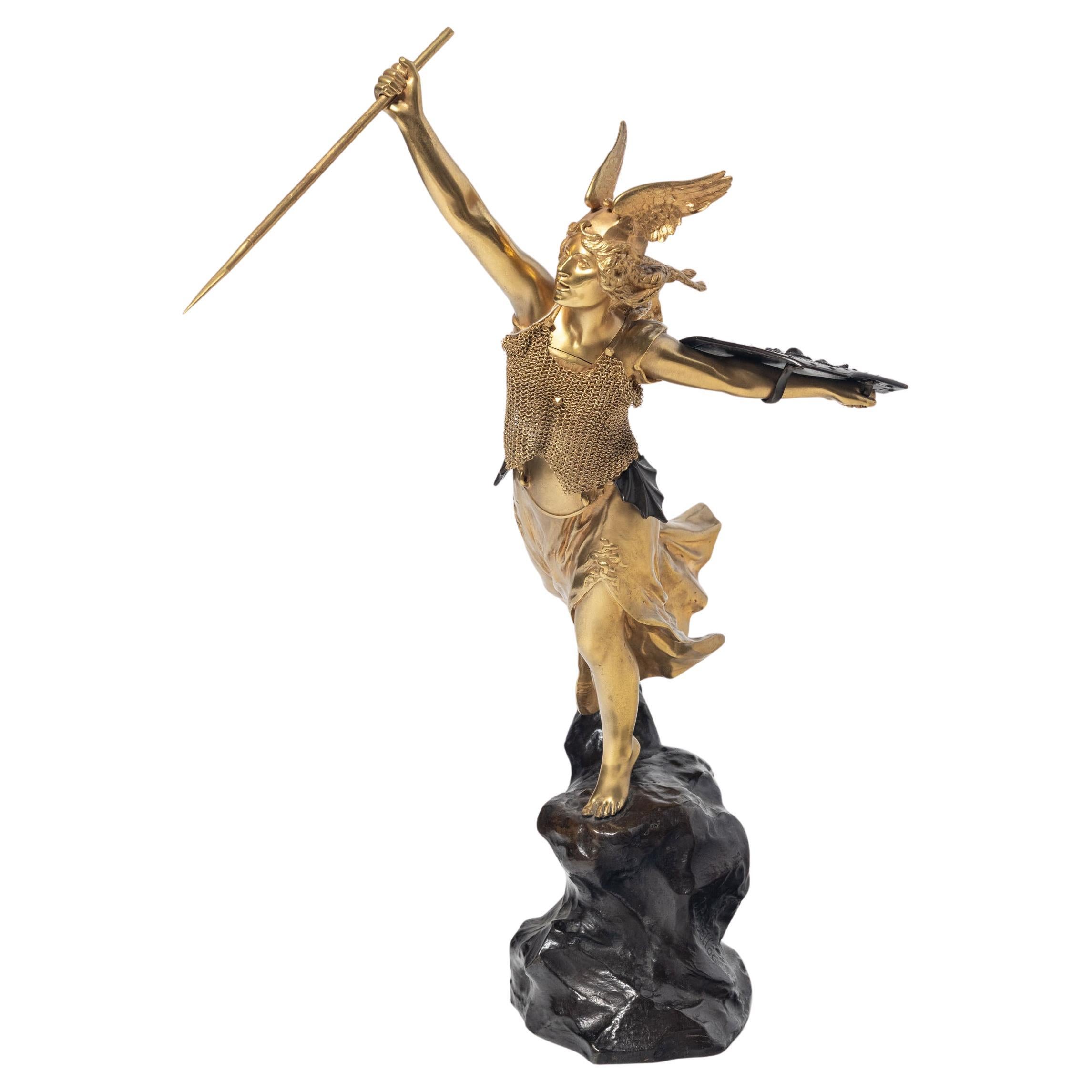 Scultura in bronzo dorato di Valquiria firmata Jean-Baptiste Belloc "1863-1919
