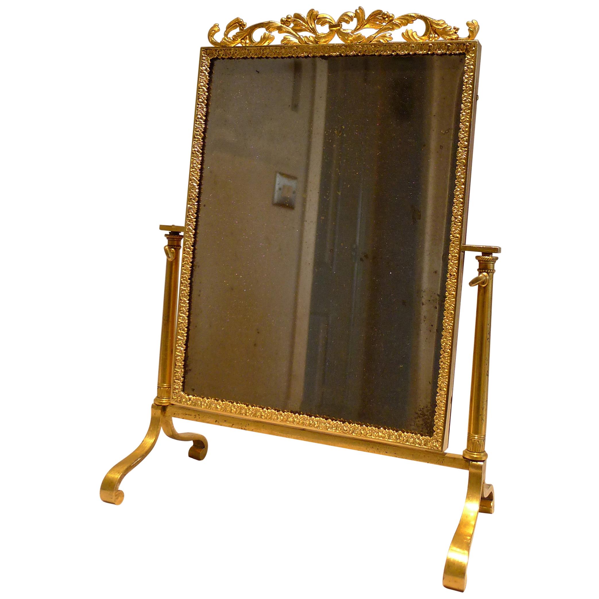 Miroir de barbier viennois miniature en bronze doré en vente