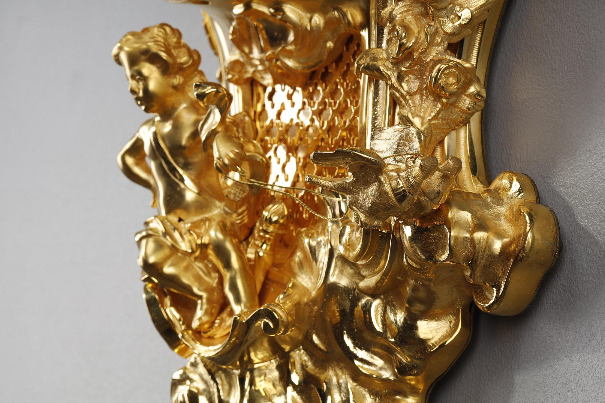 Late 19th Century Gilt Bronze Wall Cartel in Louis XV Style 