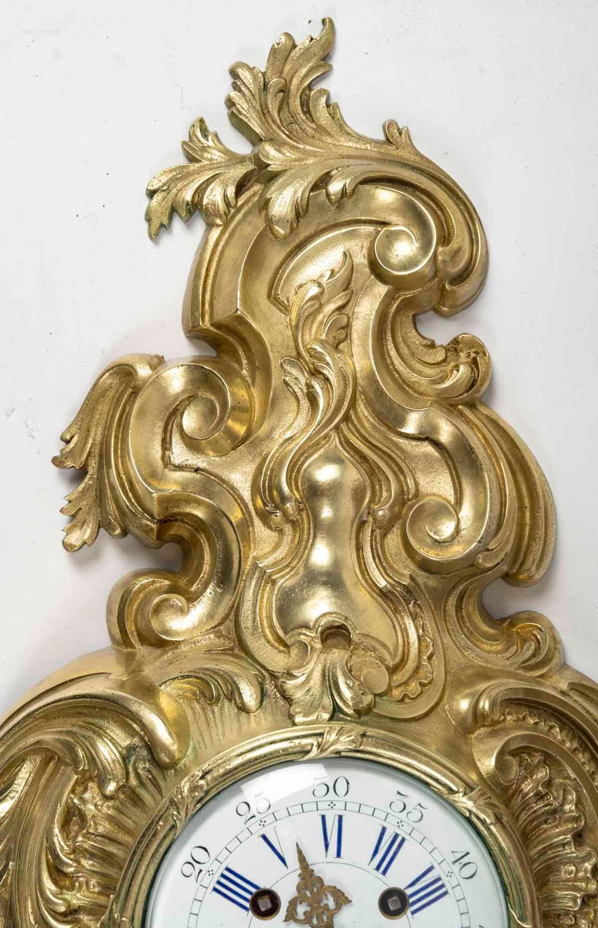 Gilt Bronze Wall Clock, Louis XV Style, Early 20th Century. In Good Condition For Sale In Saint-Ouen, FR