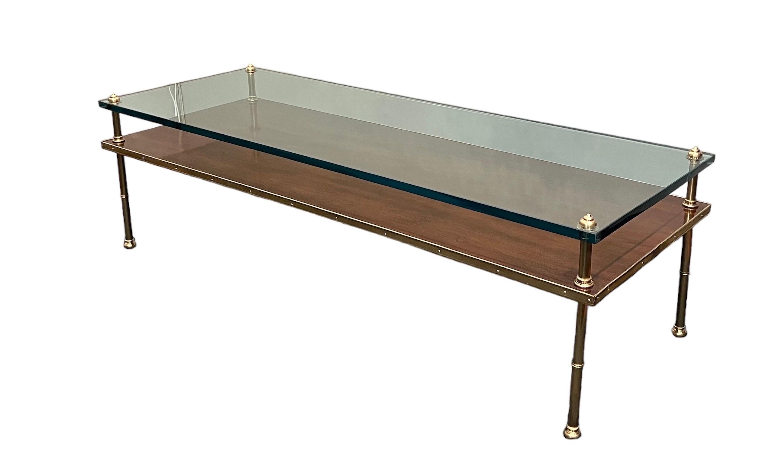 American Gilt-Bronze, Walnut & Glass Low Table For Sale