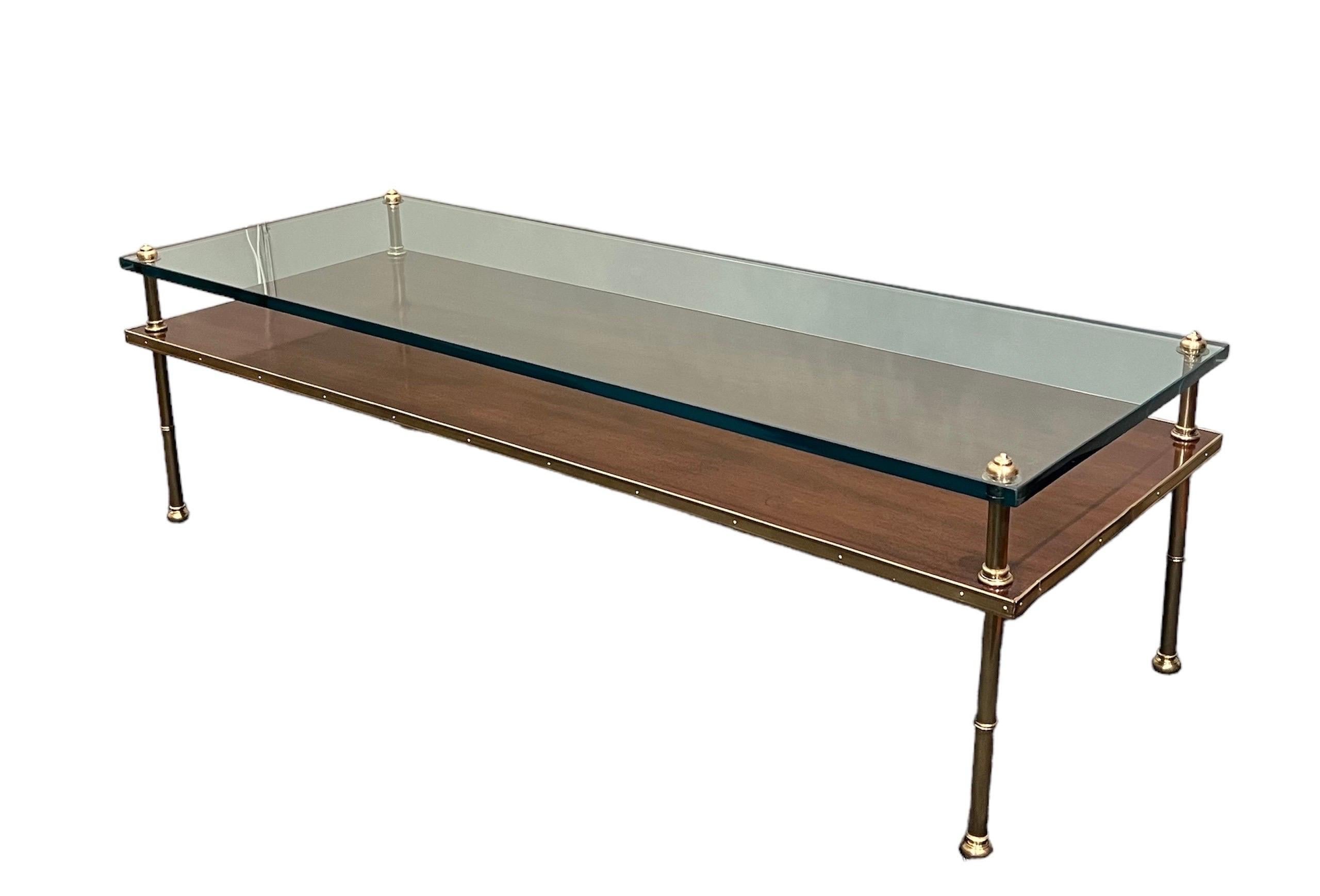 Gilt-Bronze, Walnut & Glass Low Table In Good Condition For Sale In New York, NY