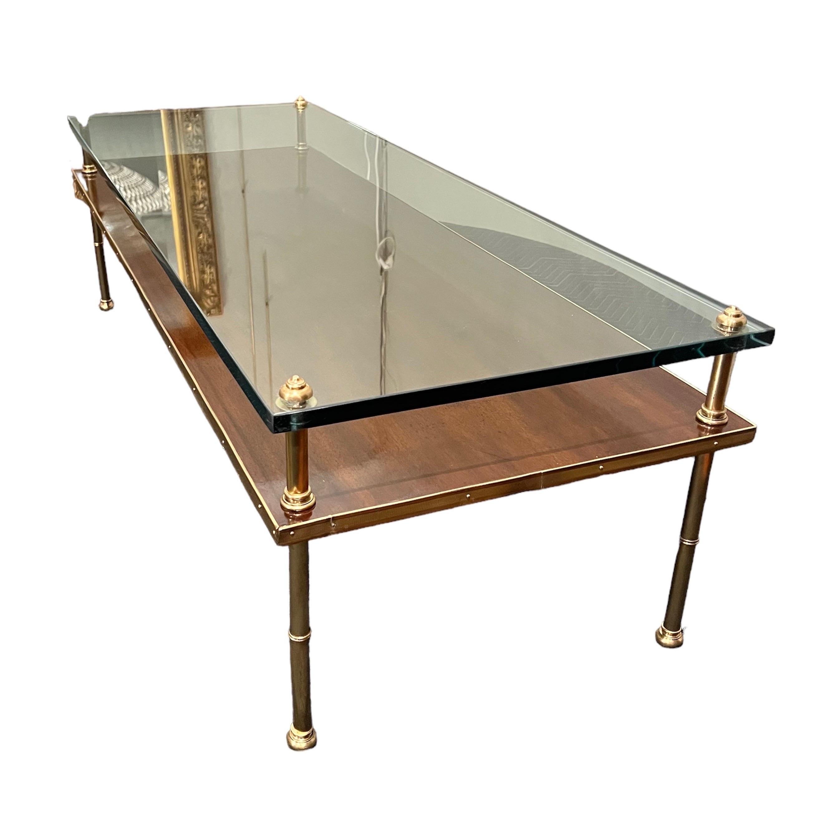 20th Century Gilt-Bronze, Walnut & Glass Low Table For Sale
