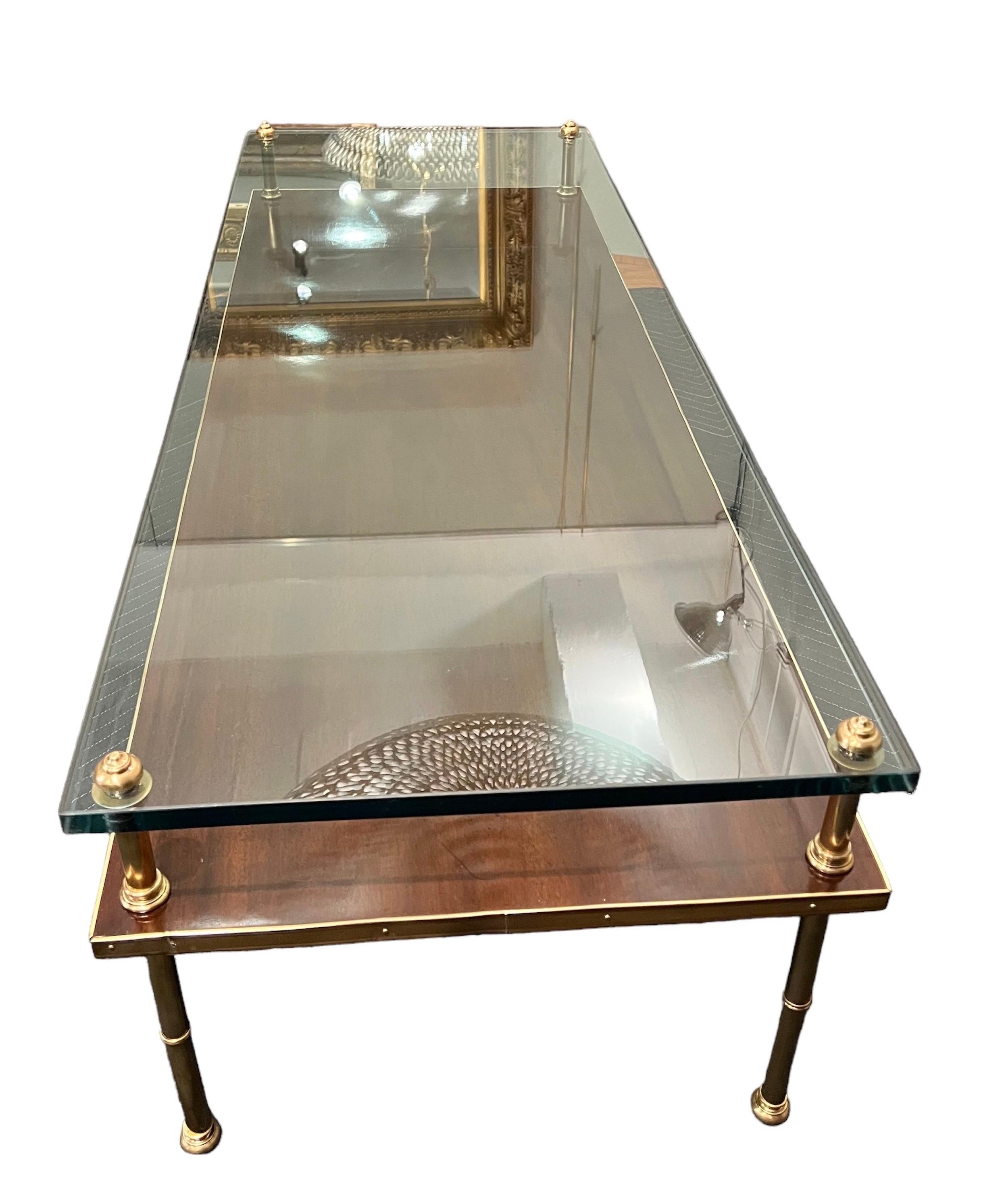Gilt-Bronze, Walnut & Glass Low Table For Sale 1