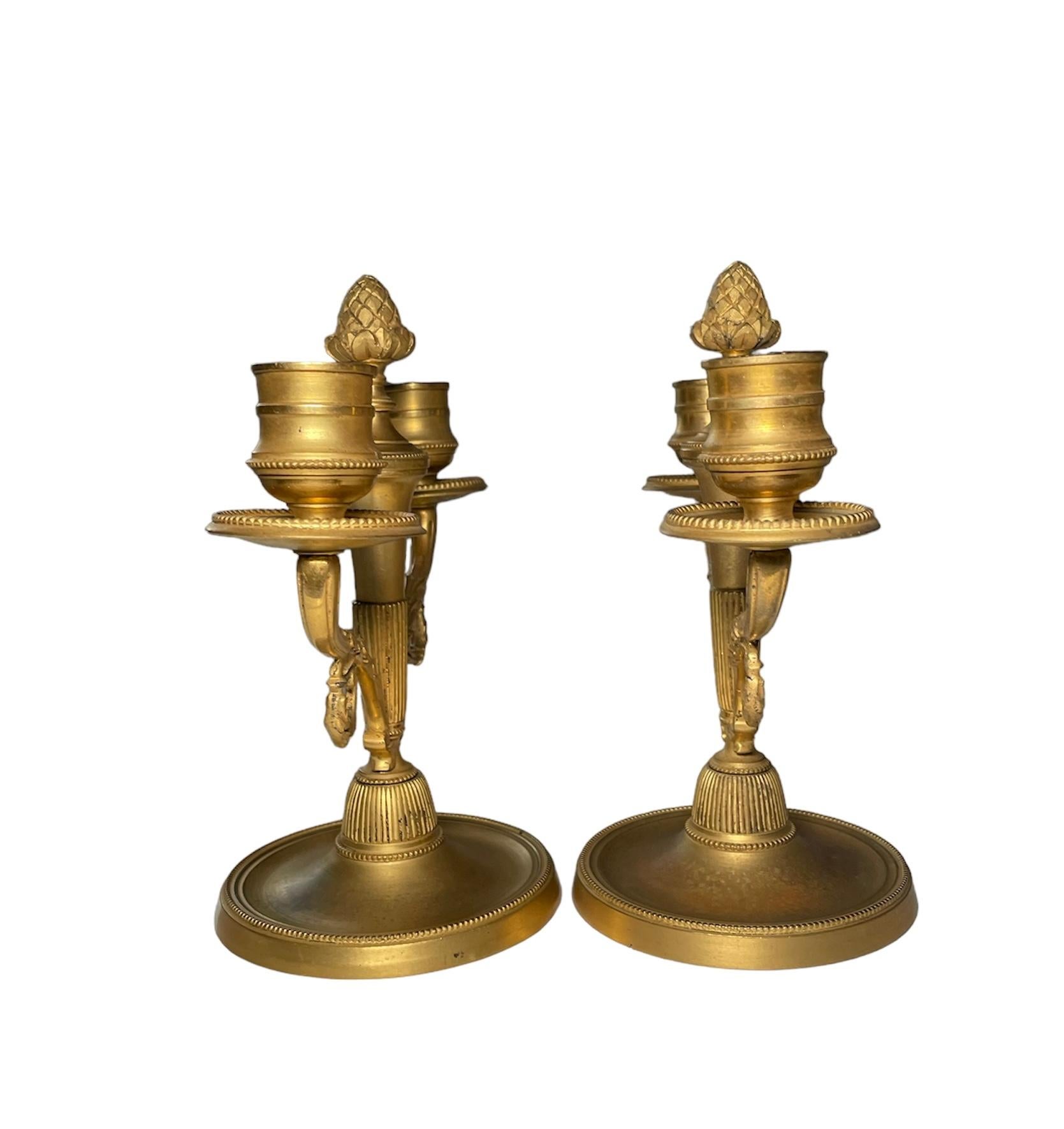 Gilt Bronzed Metal Double Candle Holders For Sale 4