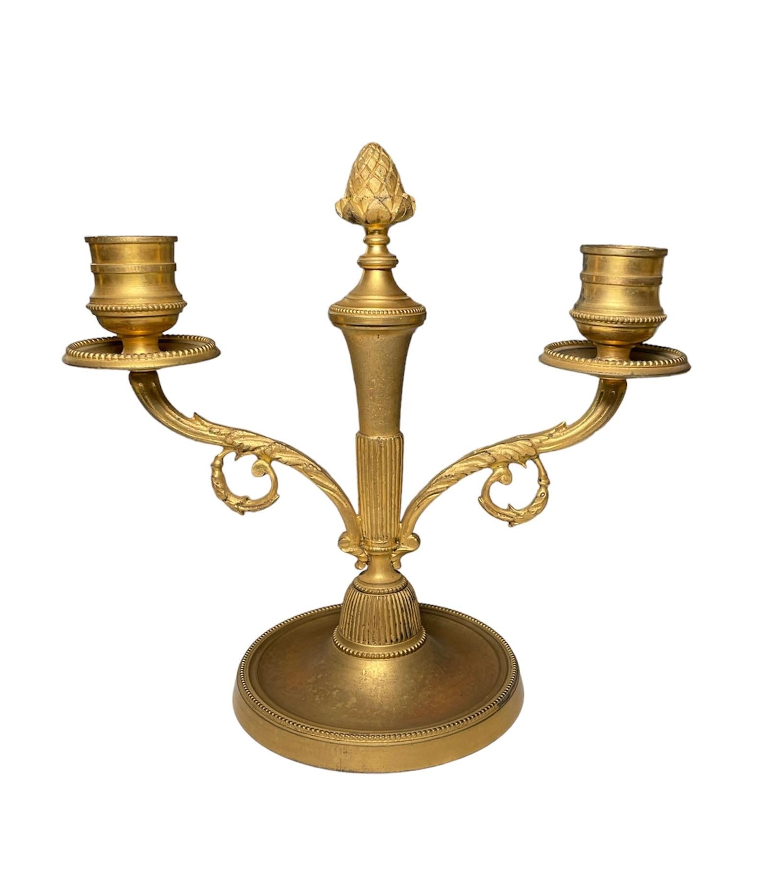 Gilt Bronzed Metal Double Candle Holders For Sale 5