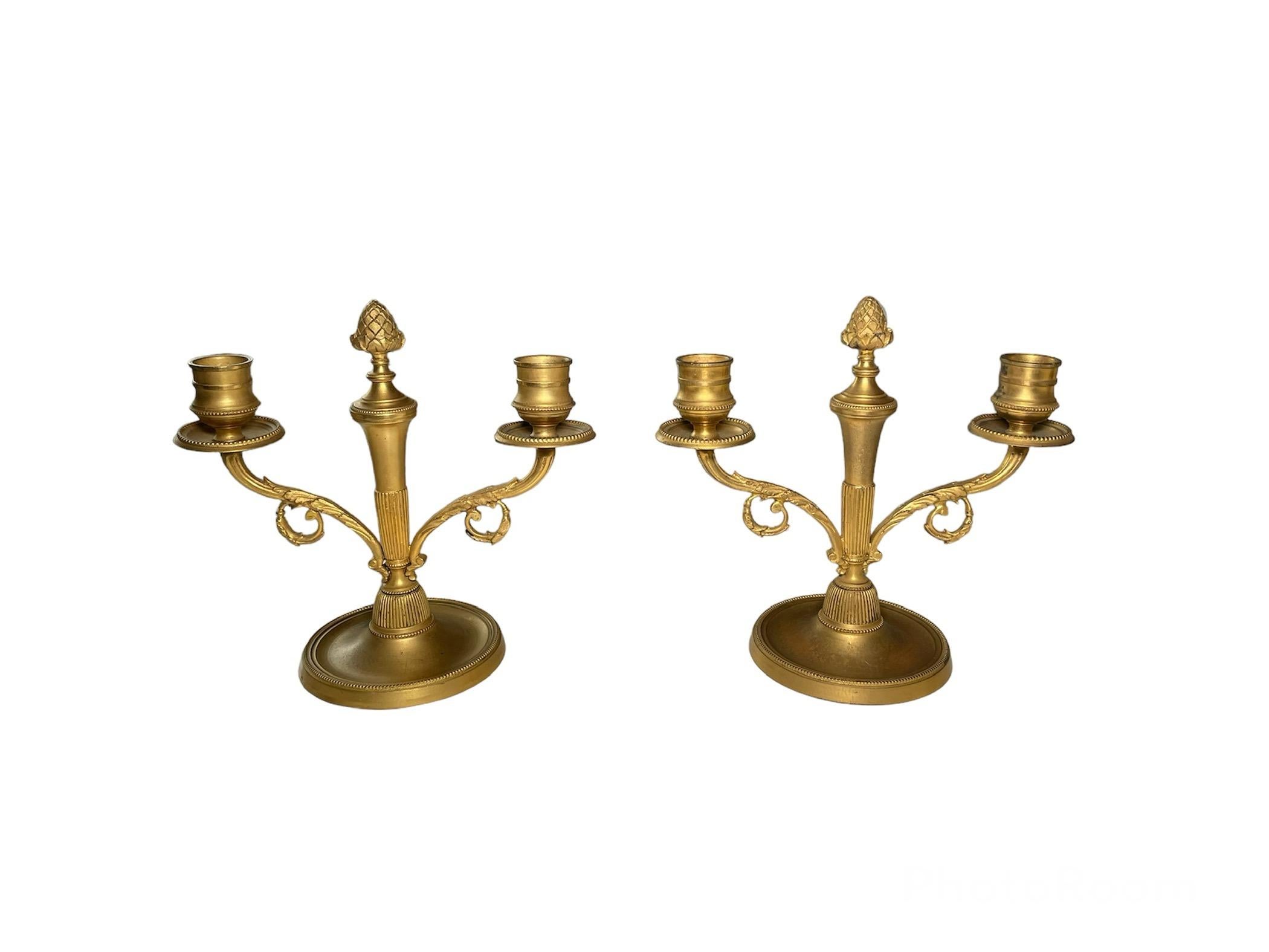 Gilt Bronzed Metal Double Candle Holders For Sale 8
