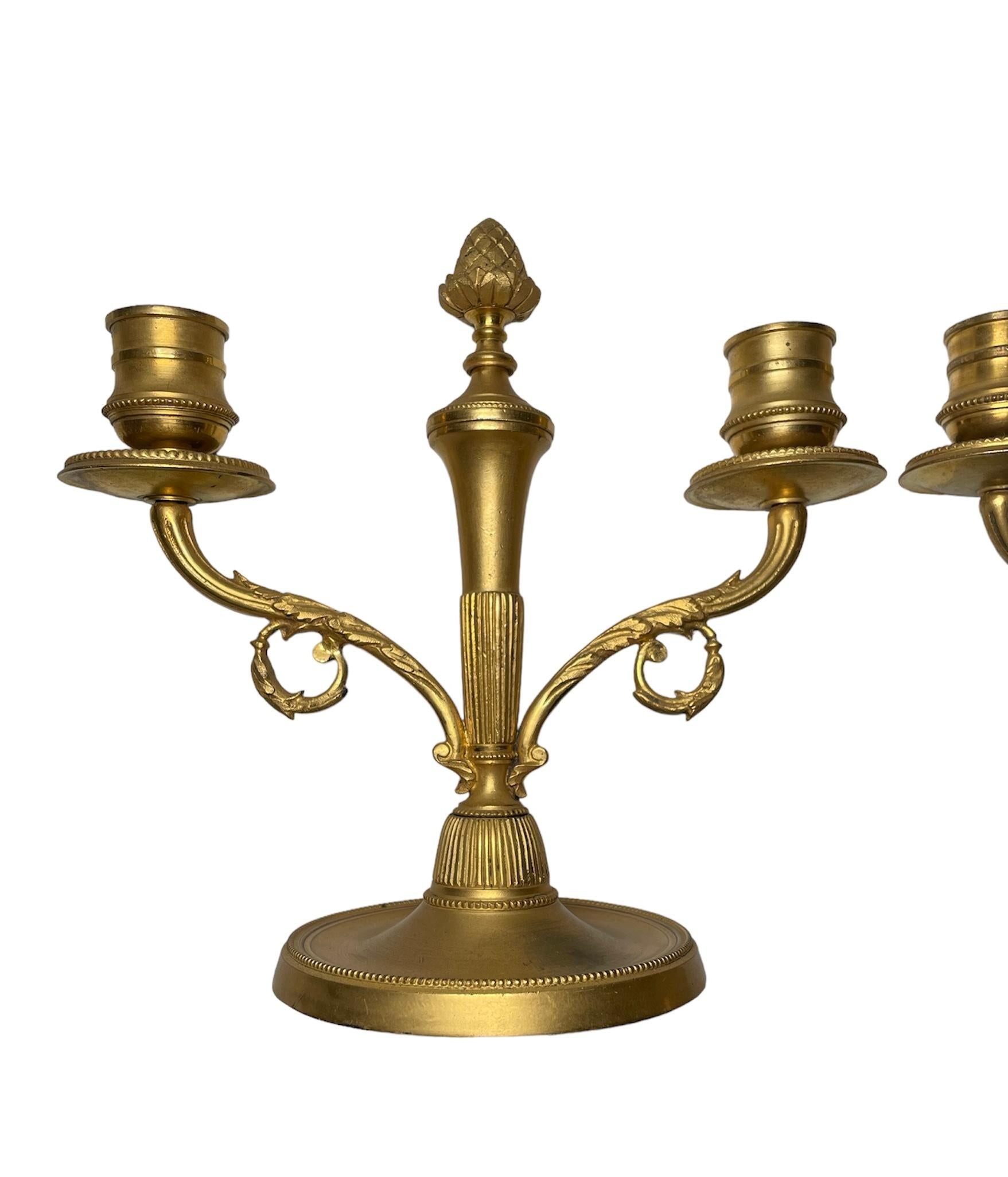 Unknown Gilt Bronzed Metal Double Candle Holders For Sale