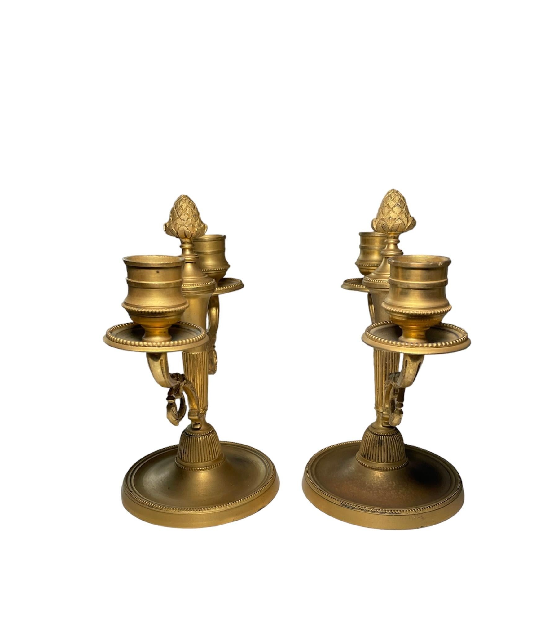 Gilt Bronzed Metal Double Candle Holders For Sale 2
