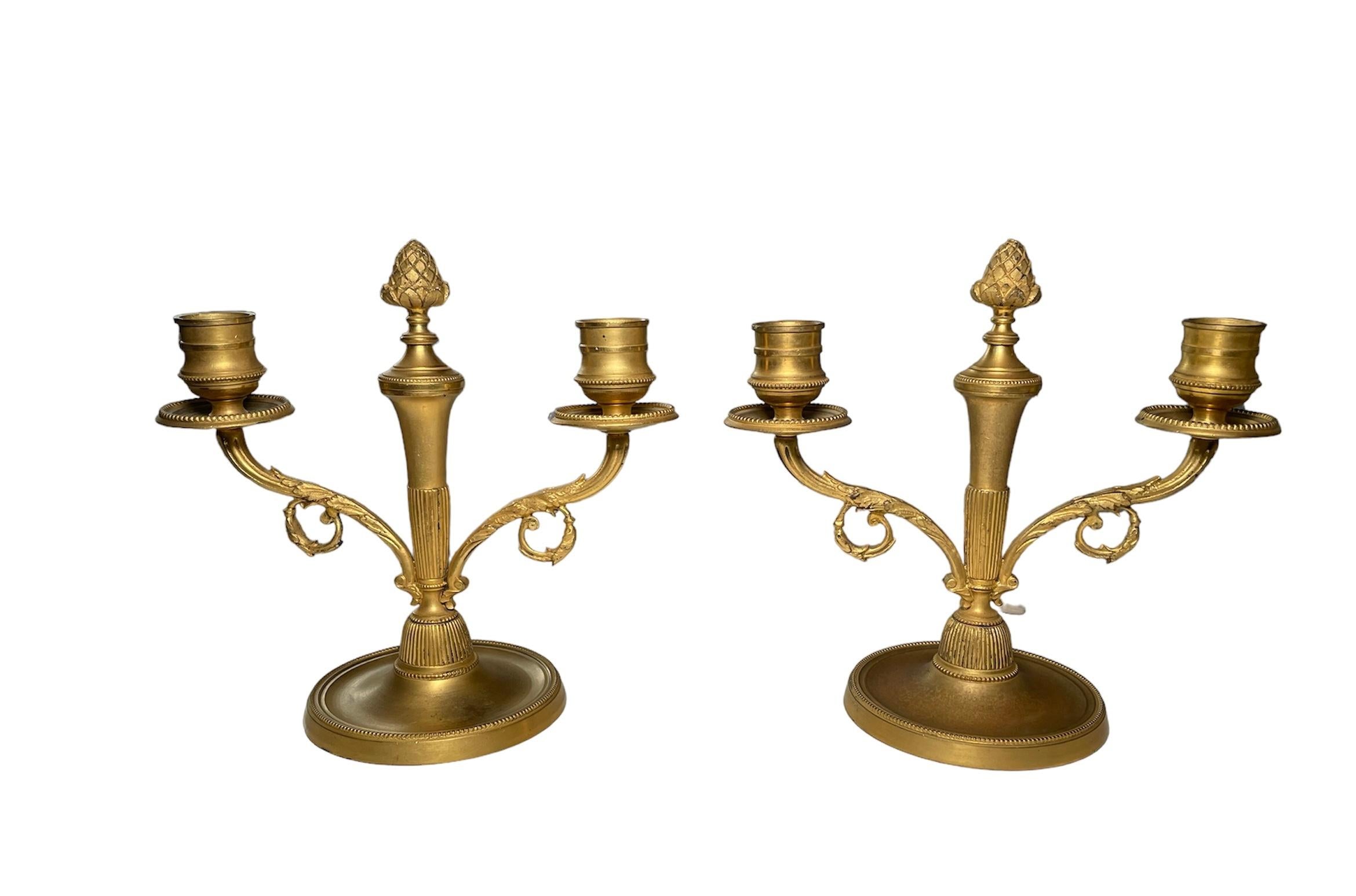 Gilt Bronzed Metal Double Candle Holders For Sale 3