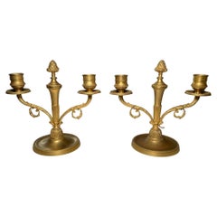Vintage Gilt Bronzed Metal Double Candle Holders
