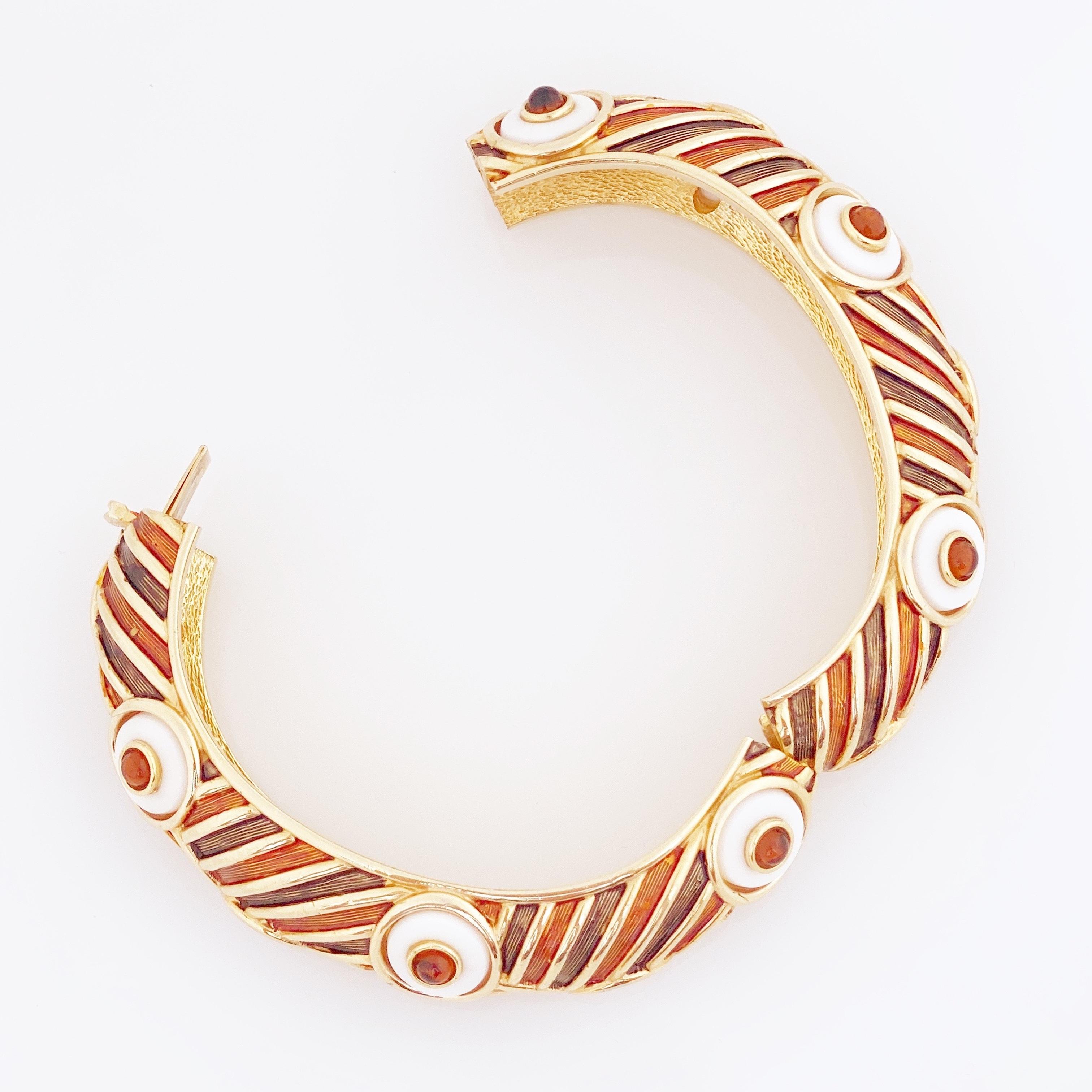 Modern Gilt & Brown Enamel Hinged Bangle Bracelet By Marcel Boucher, 1960s For Sale