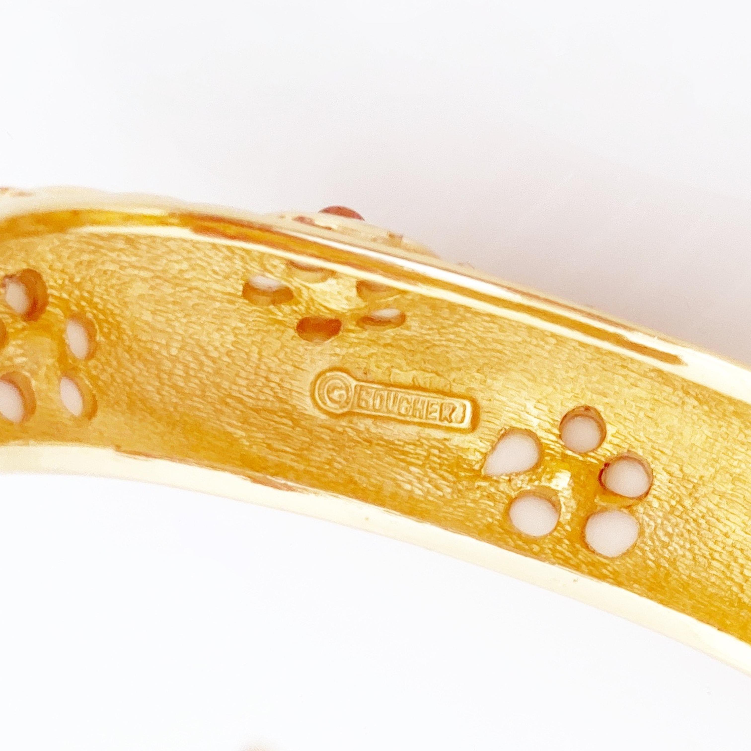 Gilt & Brown Enamel Hinged Bangle Bracelet By Marcel Boucher, 1960s In Good Condition For Sale In McKinney, TX