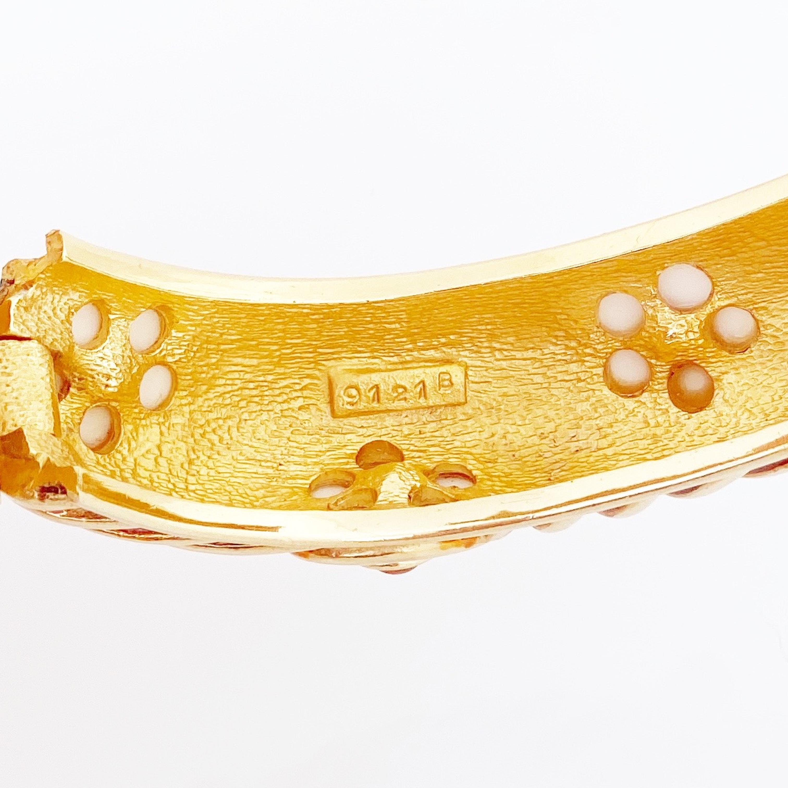 Women's Gilt & Brown Enamel Hinged Bangle Bracelet By Marcel Boucher, 1960s For Sale