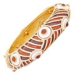 Vintage Gilt & Brown Enamel Hinged Bangle Bracelet By Marcel Boucher, 1960s