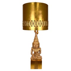 Gilt Buddha Table Lamp with Original Shade Attributed to James Mont, 1950s