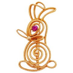 Retro Gilt Bunny Rabbit Brooch by Napier, Signed, circa 1970