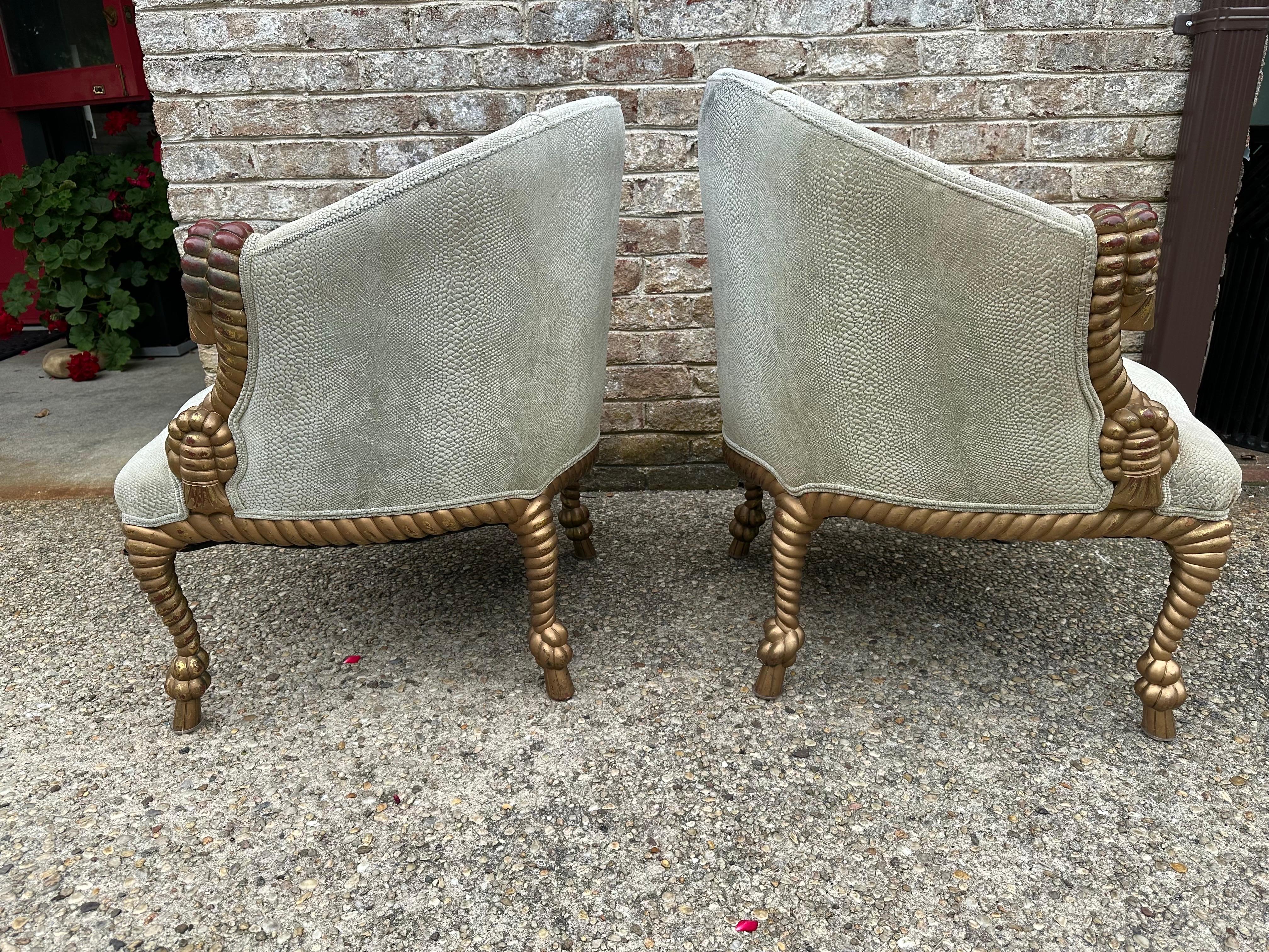 Gilt Carved Rope Armchairs For Sale 5