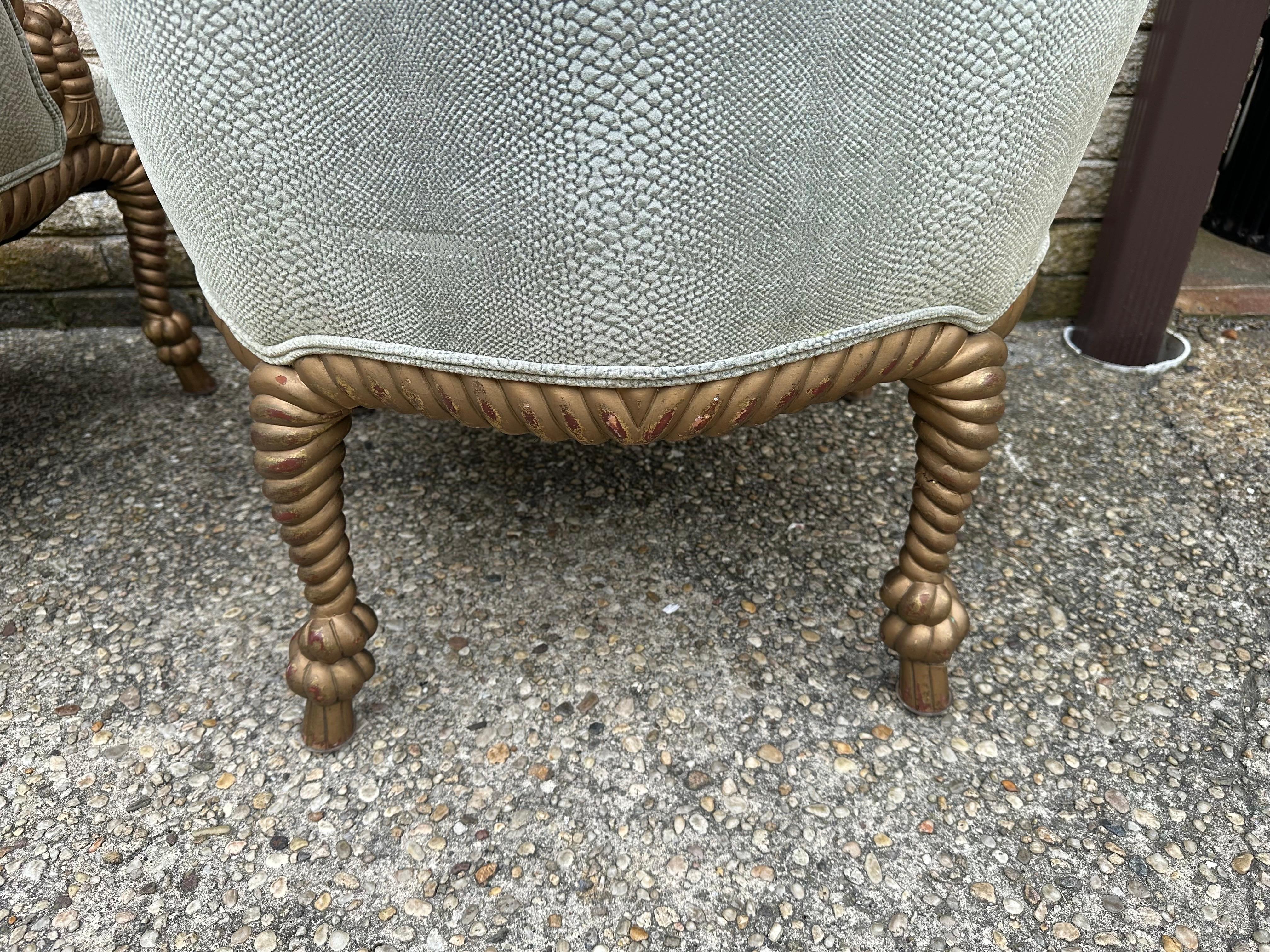 Gilt Carved Rope Armchairs For Sale 6