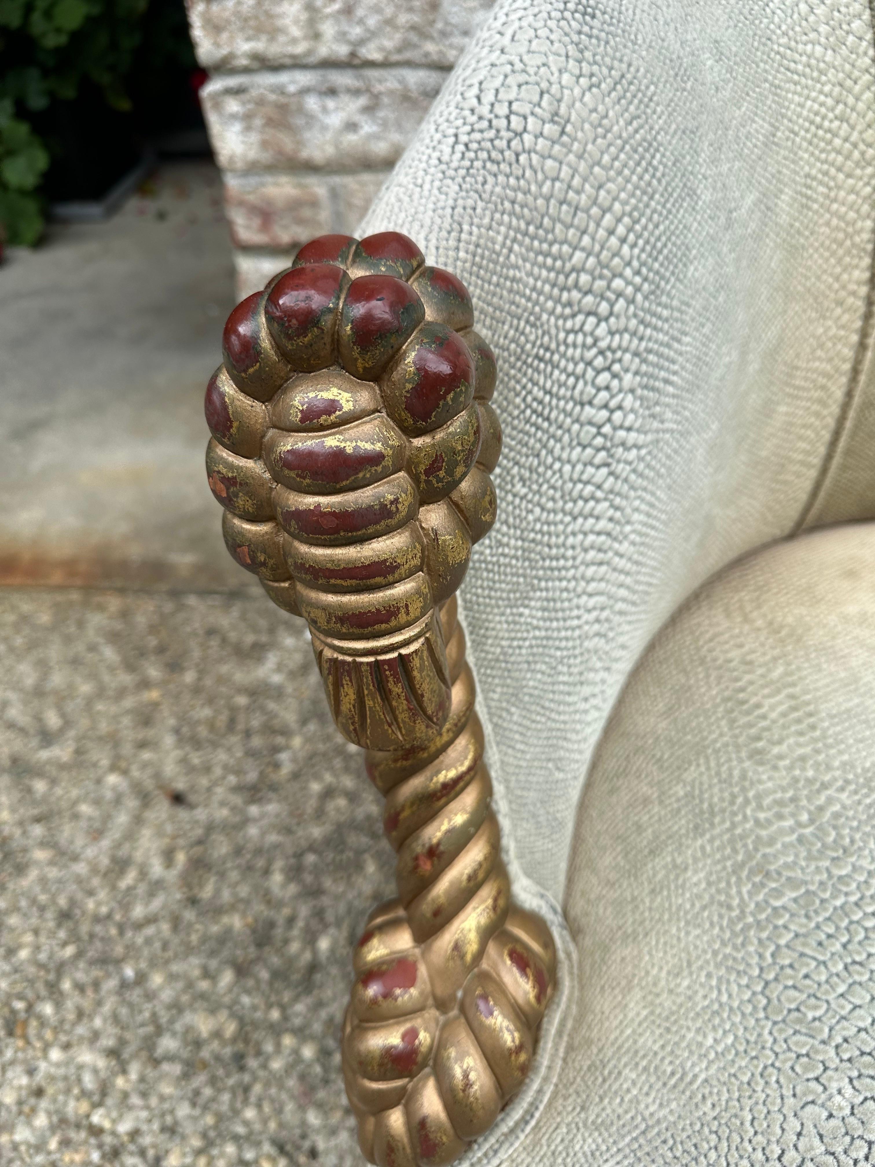 Gilt Carved Rope Armchairs For Sale 7