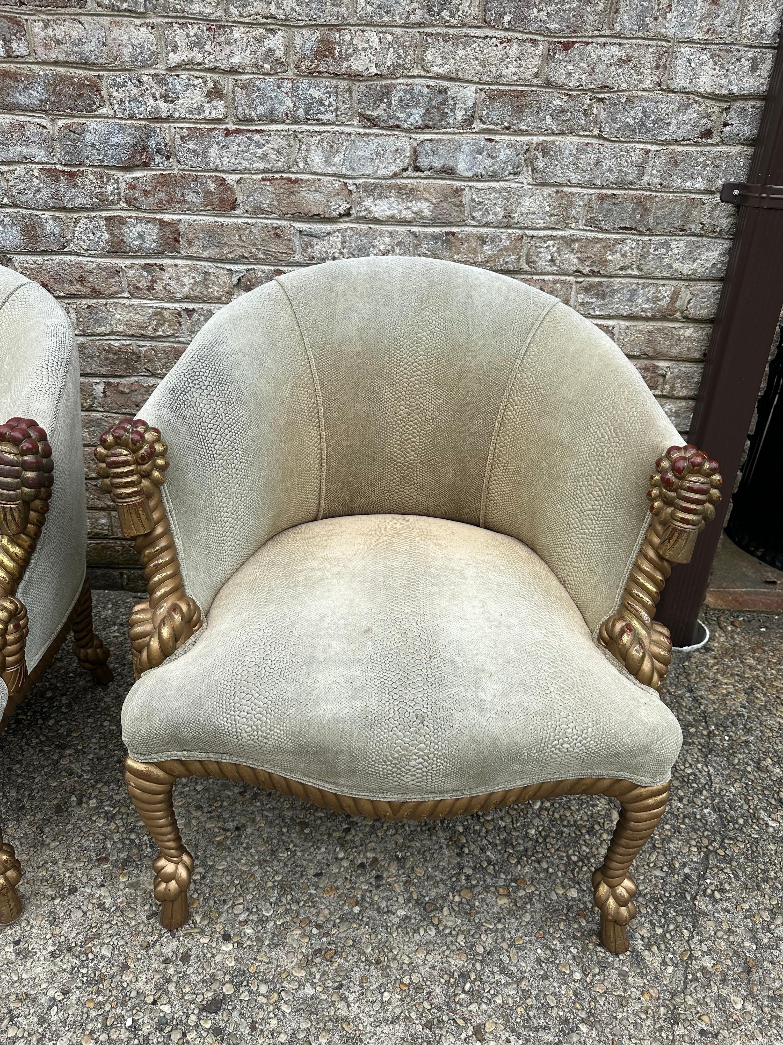 Gilt Carved Rope Armchairs For Sale 9