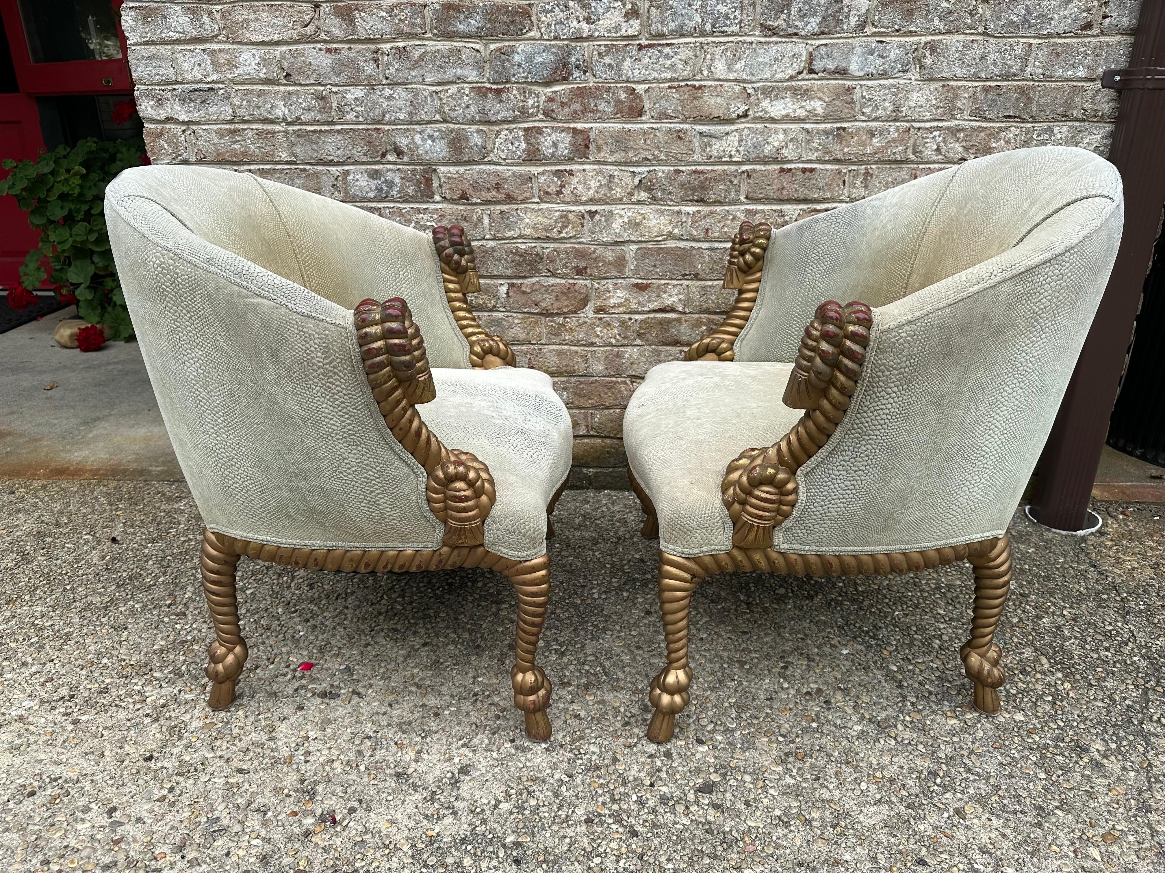 20th Century Gilt Carved Rope Armchairs For Sale