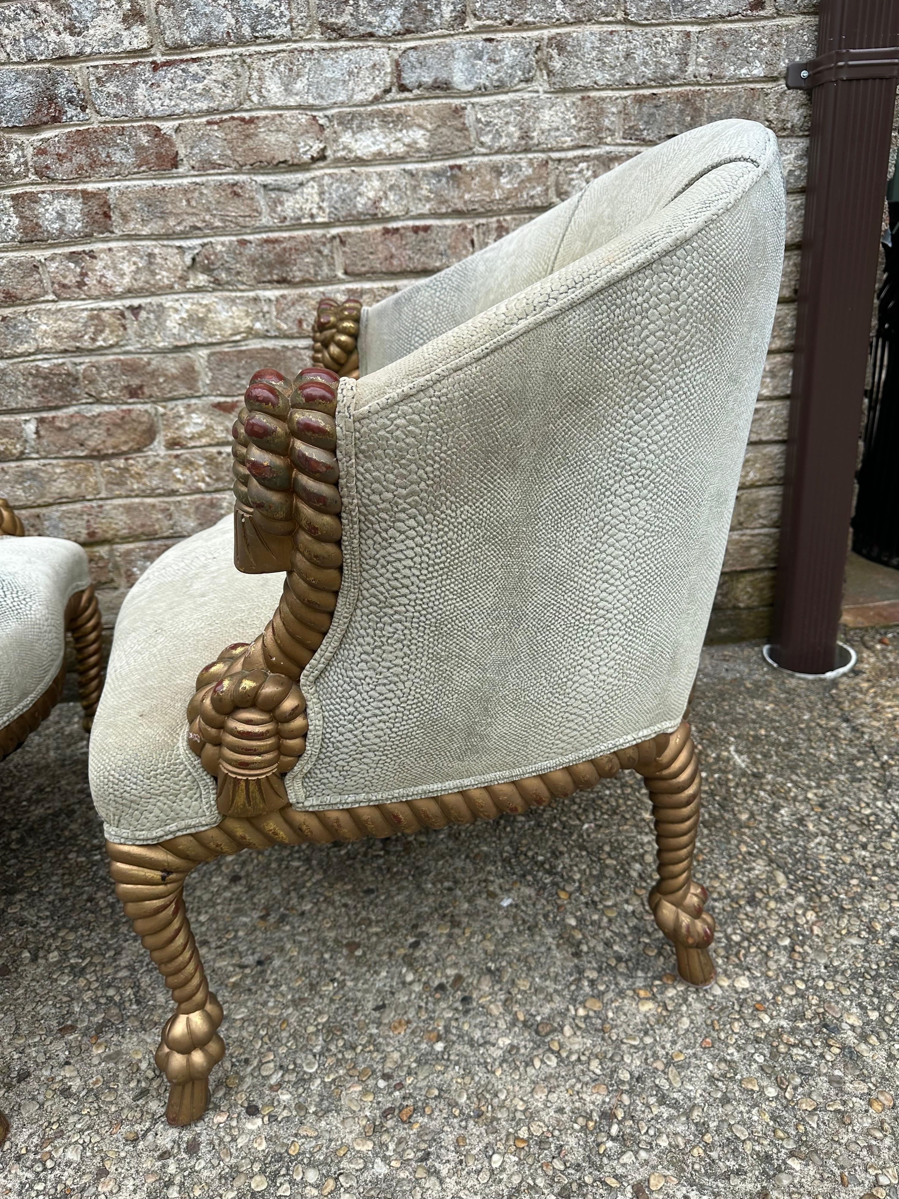 Gilt Carved Rope Armchairs For Sale 1