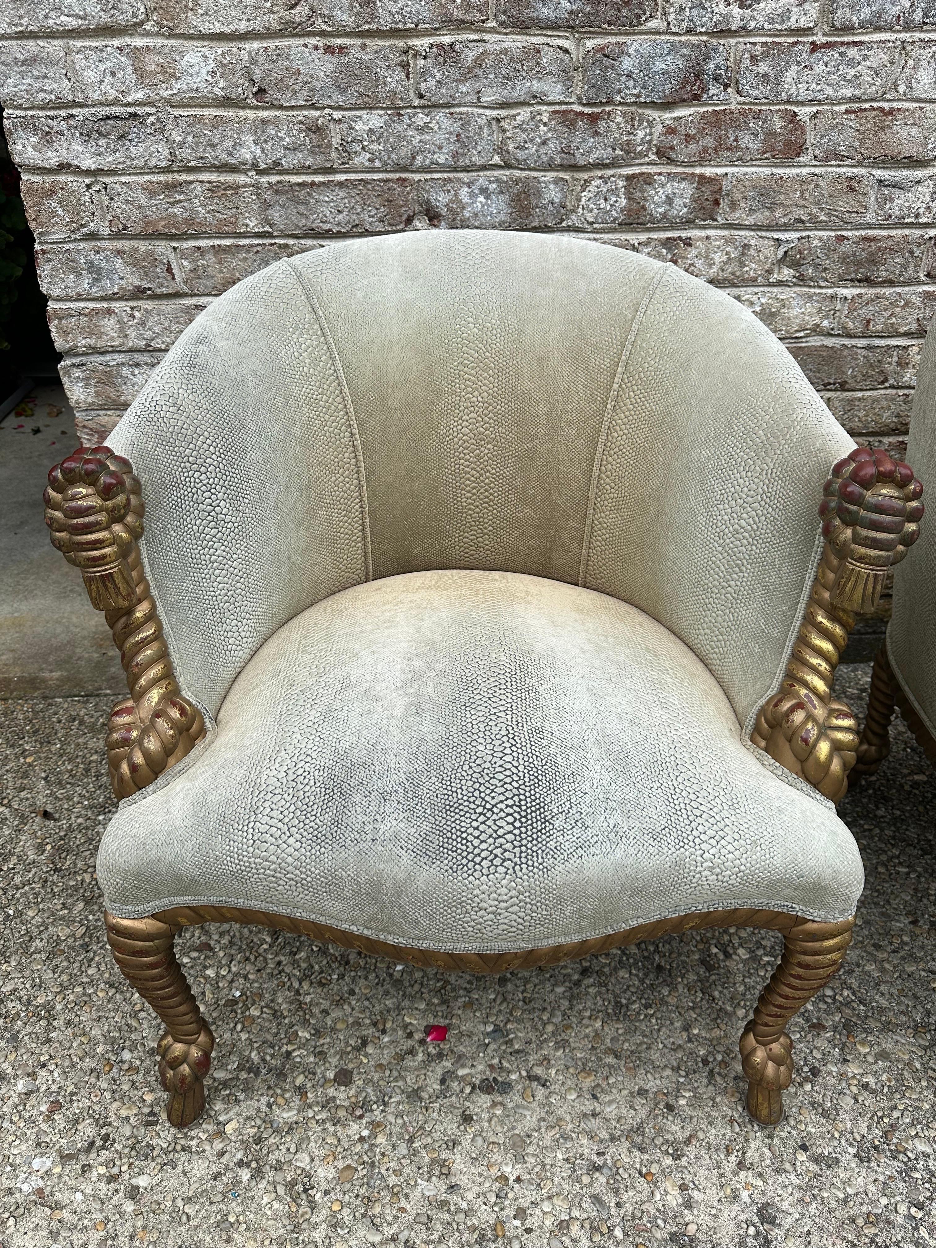 Gilt Carved Rope Armchairs For Sale 2