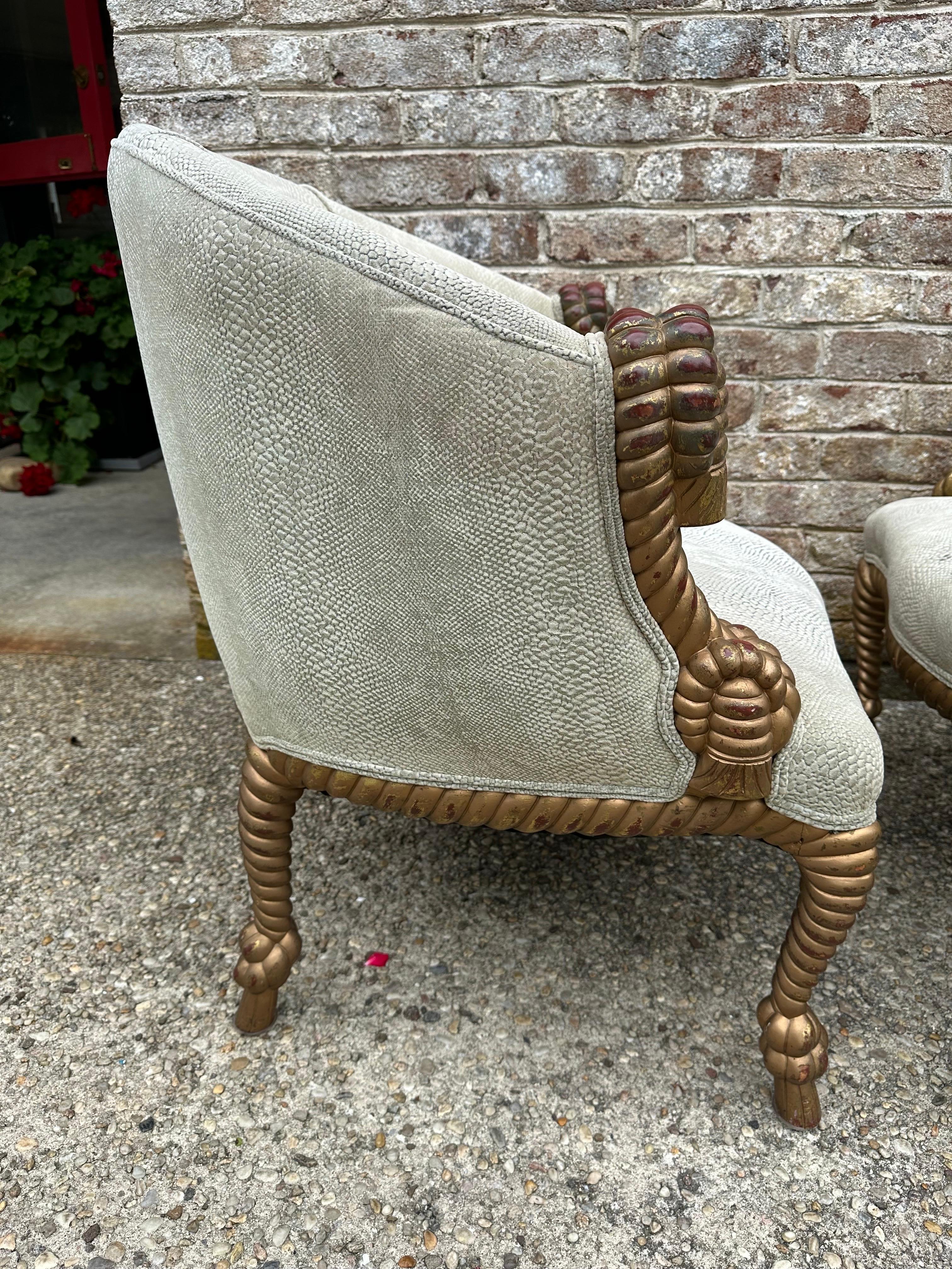 Gilt Carved Rope Armchairs For Sale 3