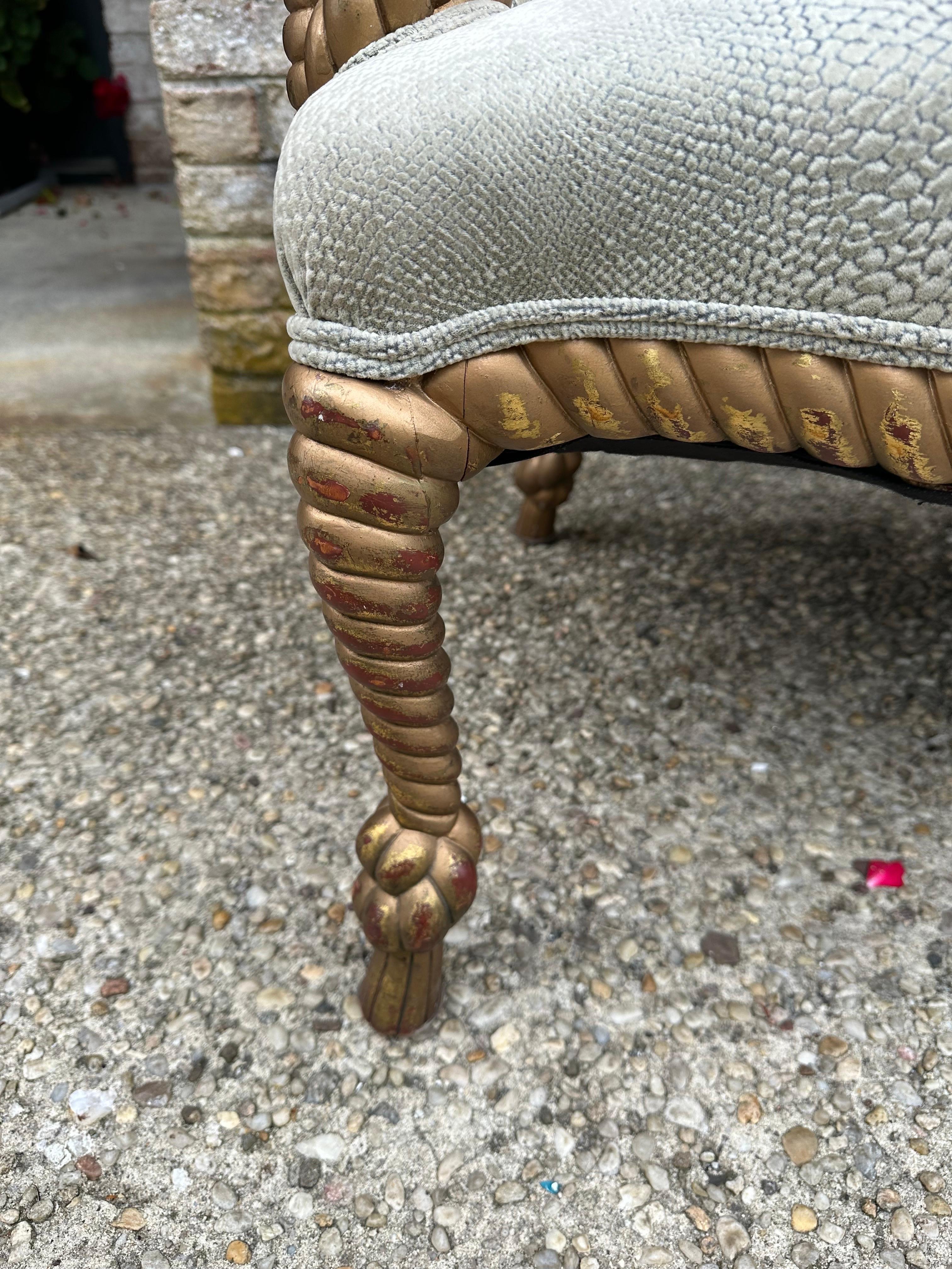 Gilt Carved Rope Armchairs For Sale 4