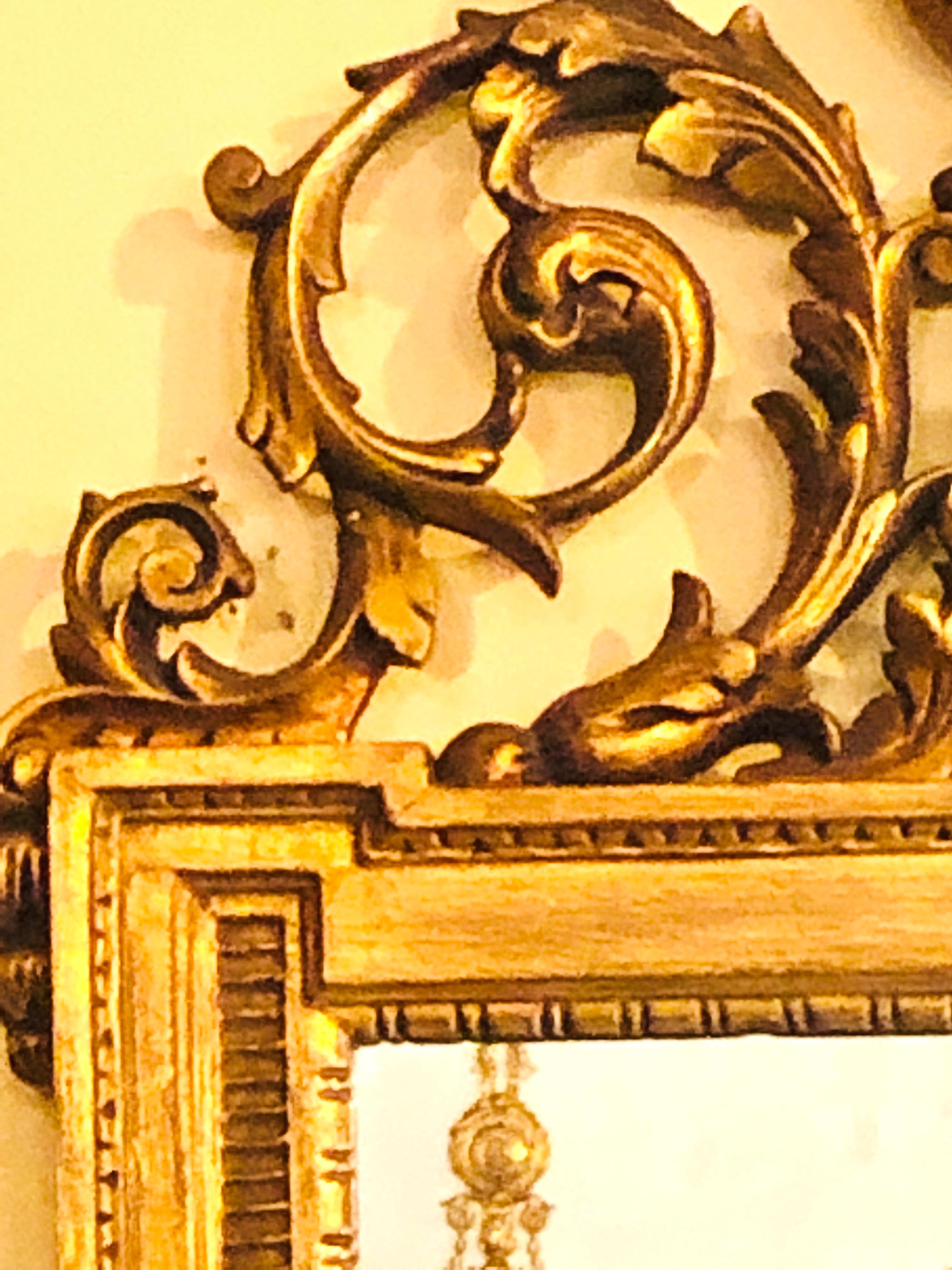 Gilt Carved Wall, Console or Table Mirror with High Open Fleur-de-Lis Pediment For Sale 1