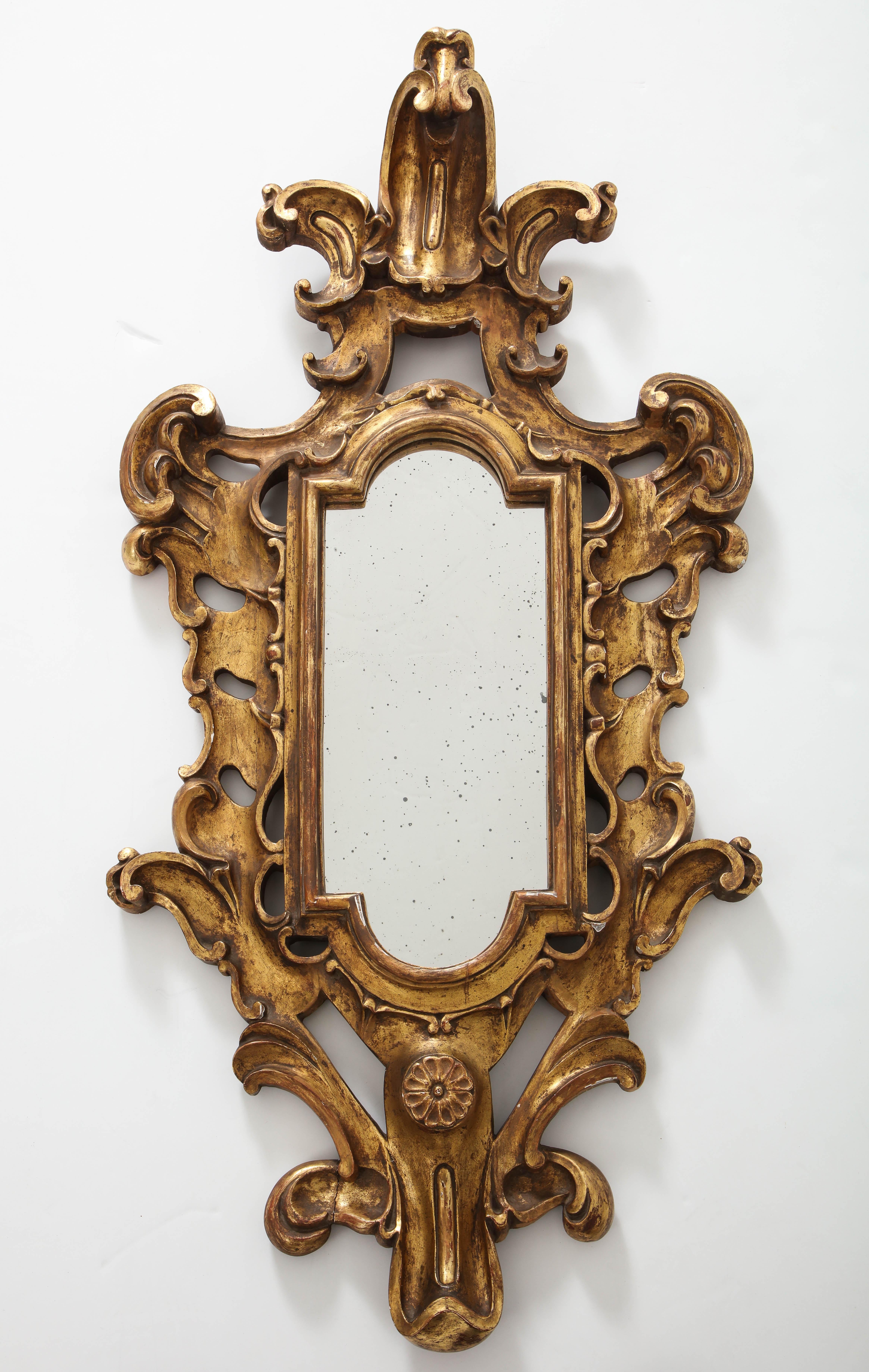 French Gilt Carved Wood Baroque Mirror For Sale