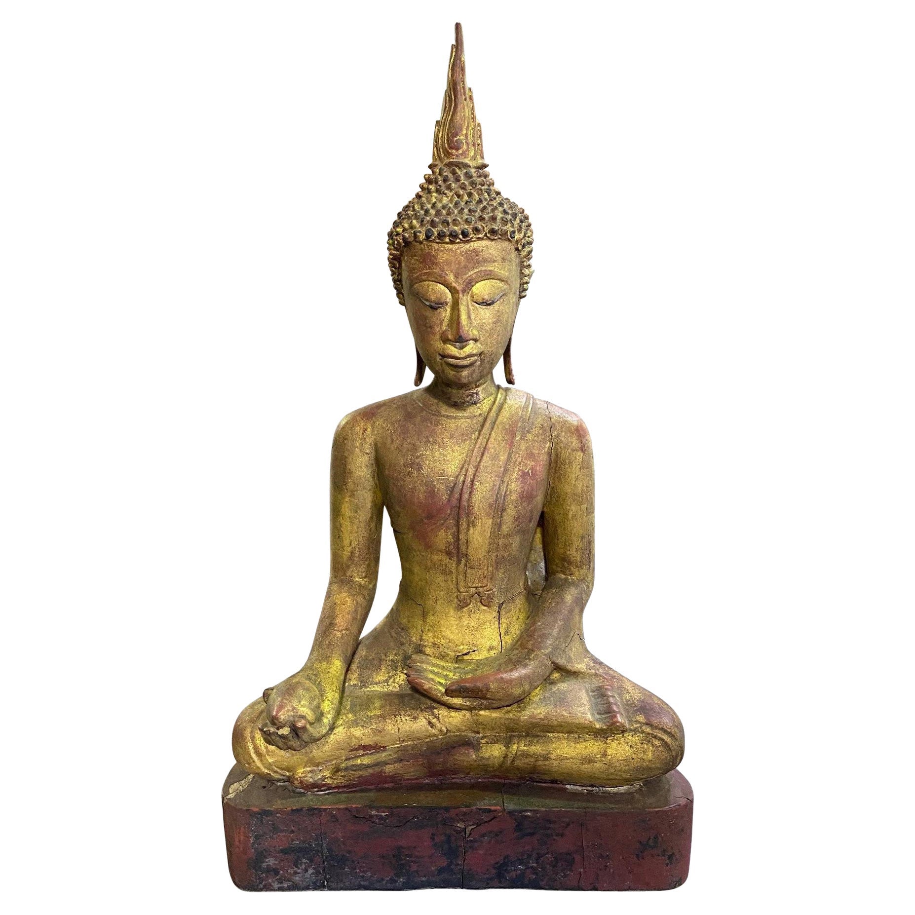 Gilt Carved Wood Gilt Seated Temple Shrine Thai Siam Asian Serene Buddha