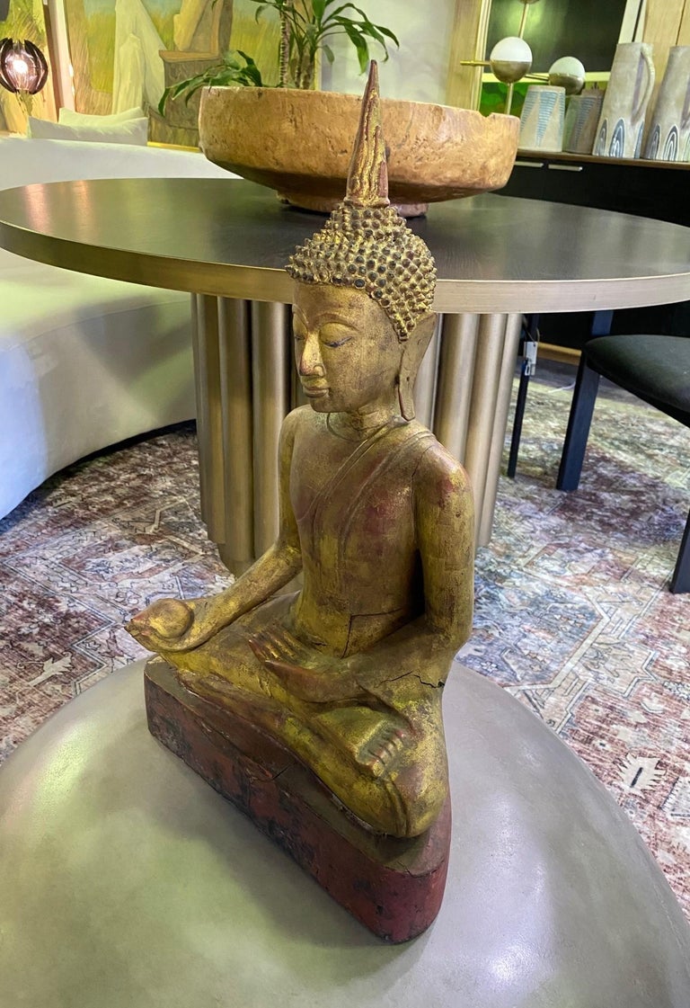 Gilt Carved Wood Gilt Seated Temple Shrine Thai Siam Asian Serene Buddha For Sale 10