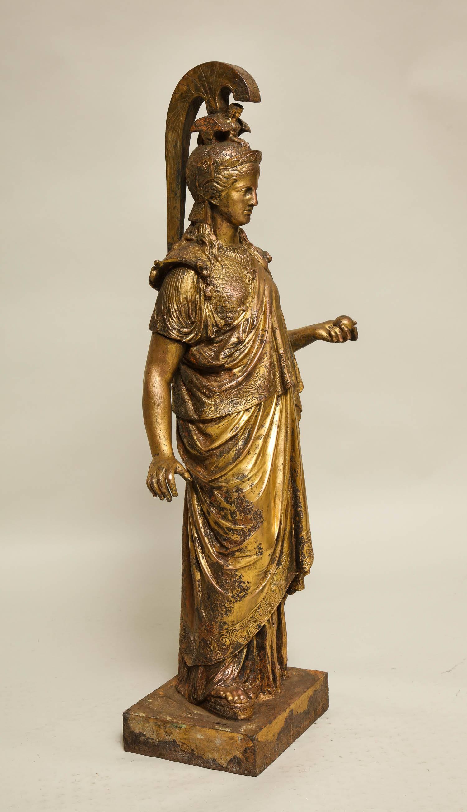 Cast Neoclassical Gilt Iron Sculpture of Athena