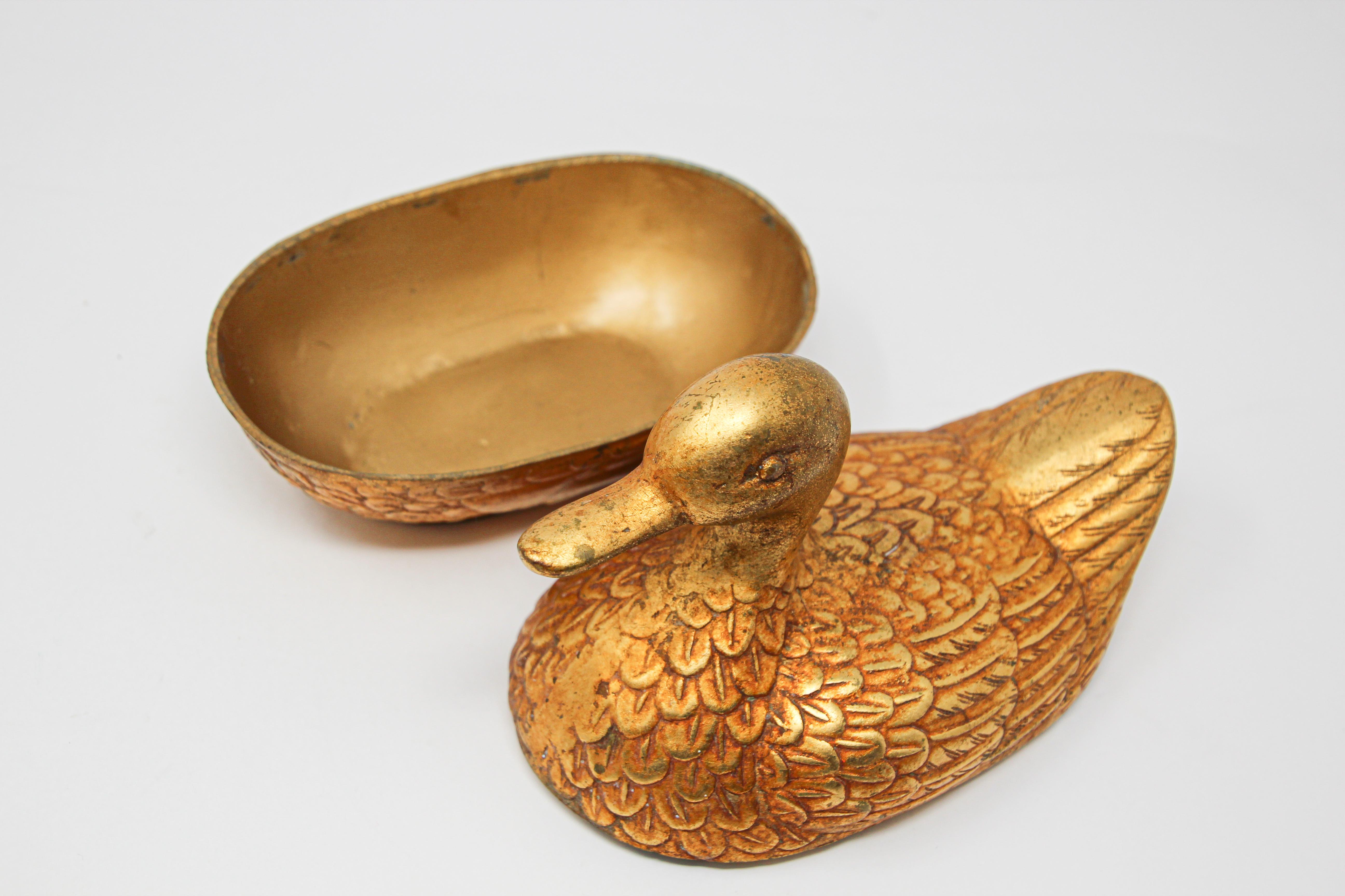 Gilt Cast Metal Duck Form Lidded Decorative Box 4