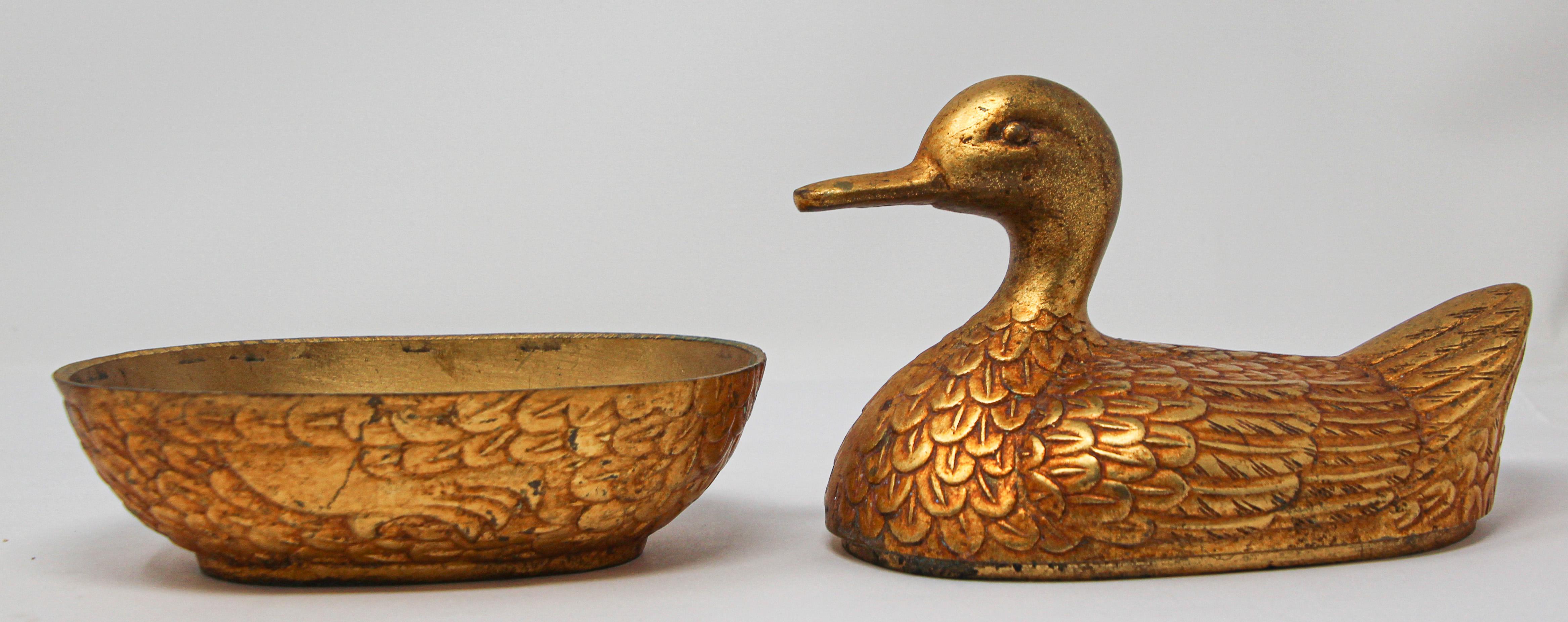 Gilt Cast Metal Duck Form Lidded Decorative Box 5