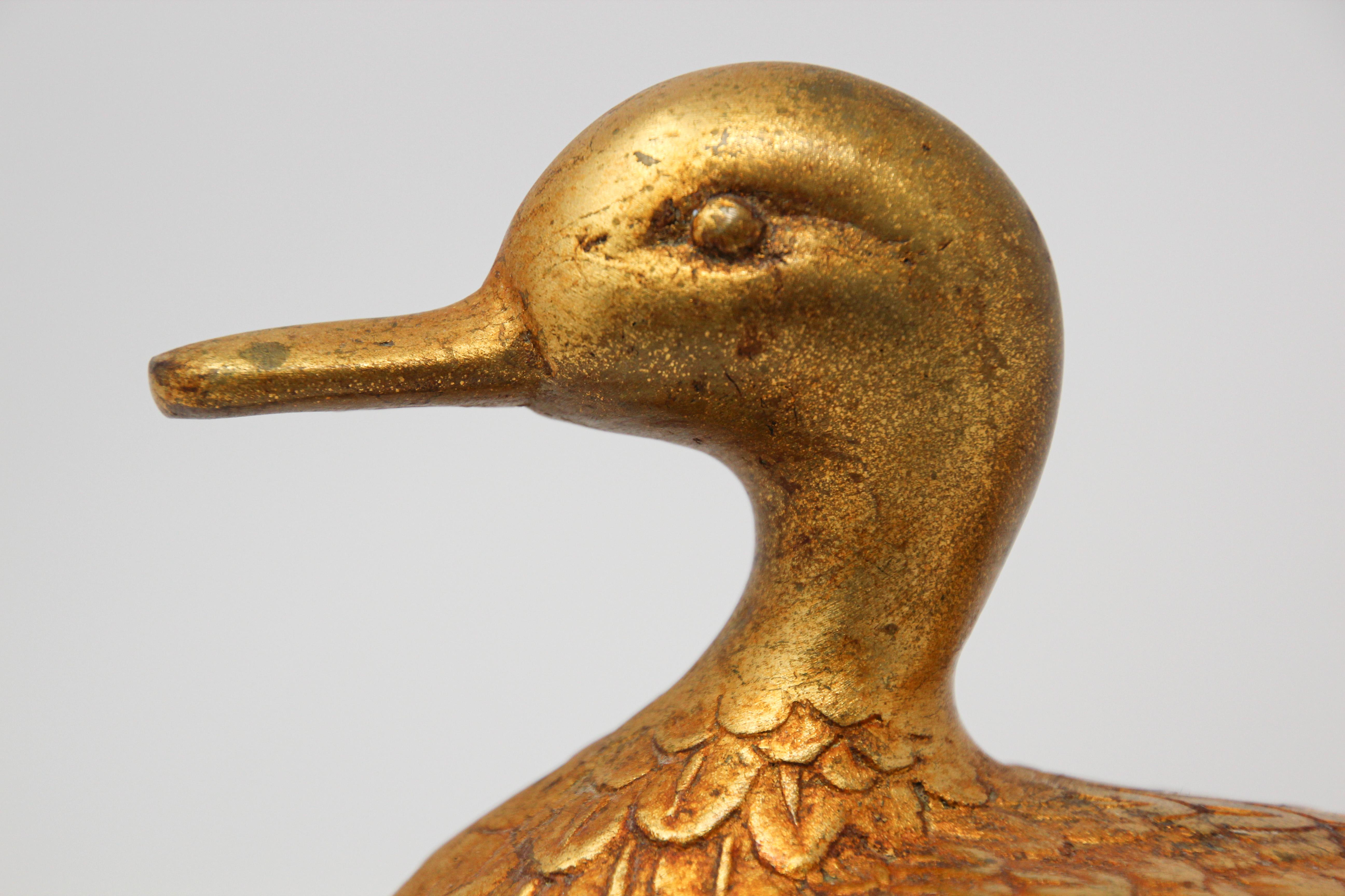 Gilt Cast Metal Duck Form Lidded Decorative Box 7