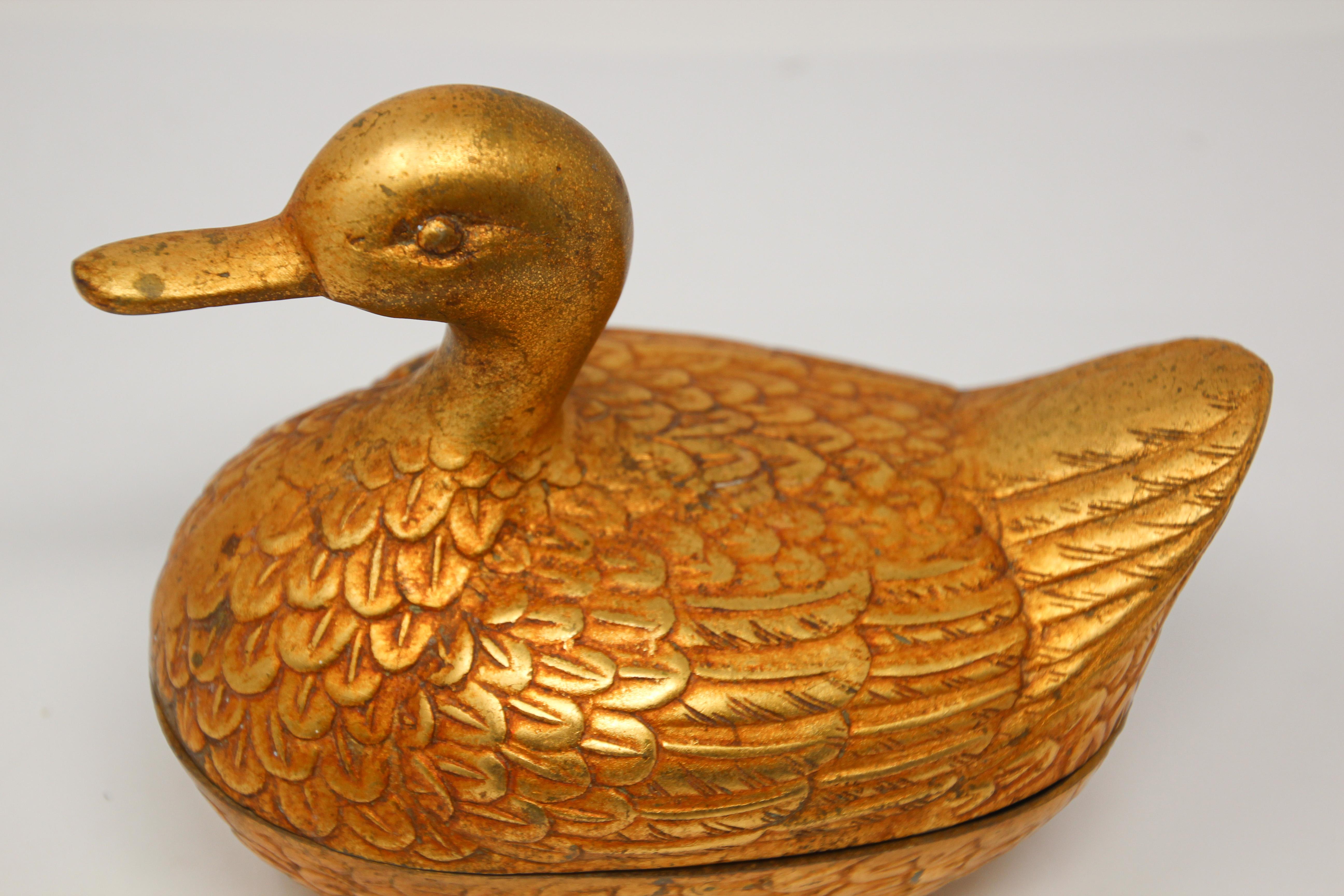 Gilt Cast Metal Duck Form Lidded Decorative Box 9