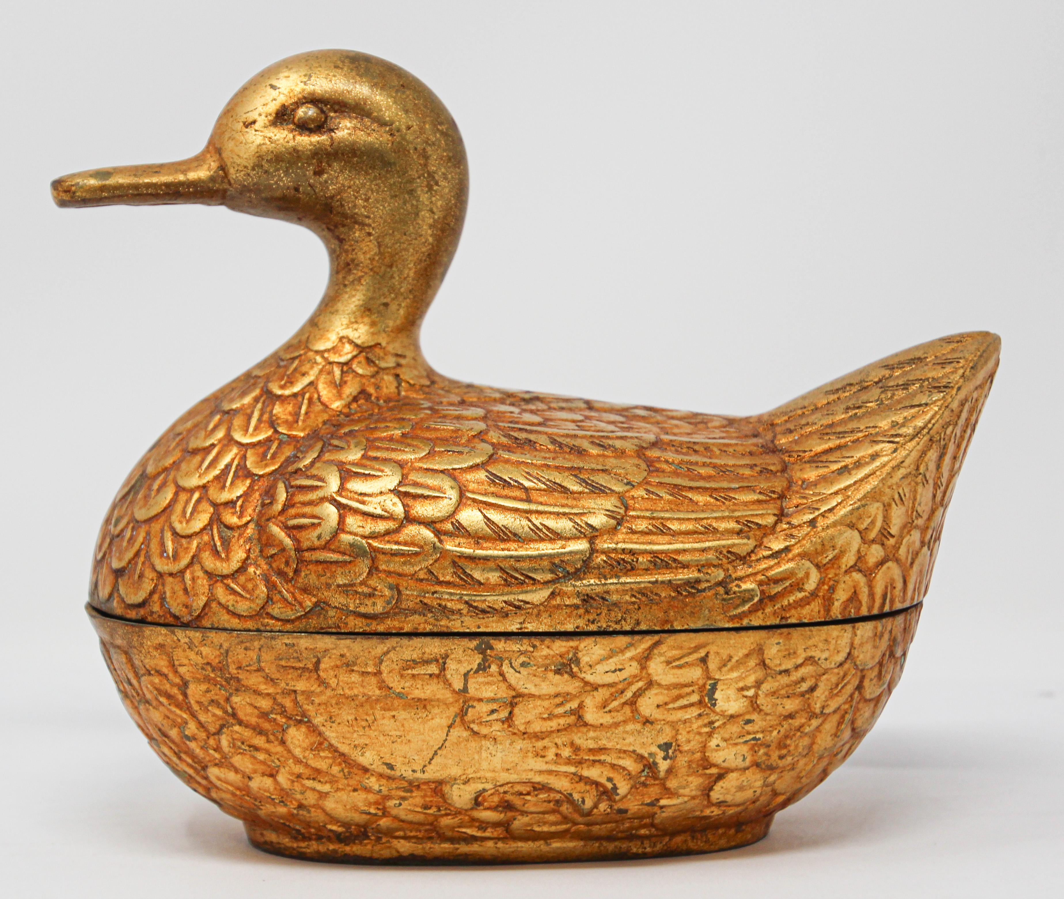 Gilt Cast Metal Duck Form Lidded Decorative Box 11