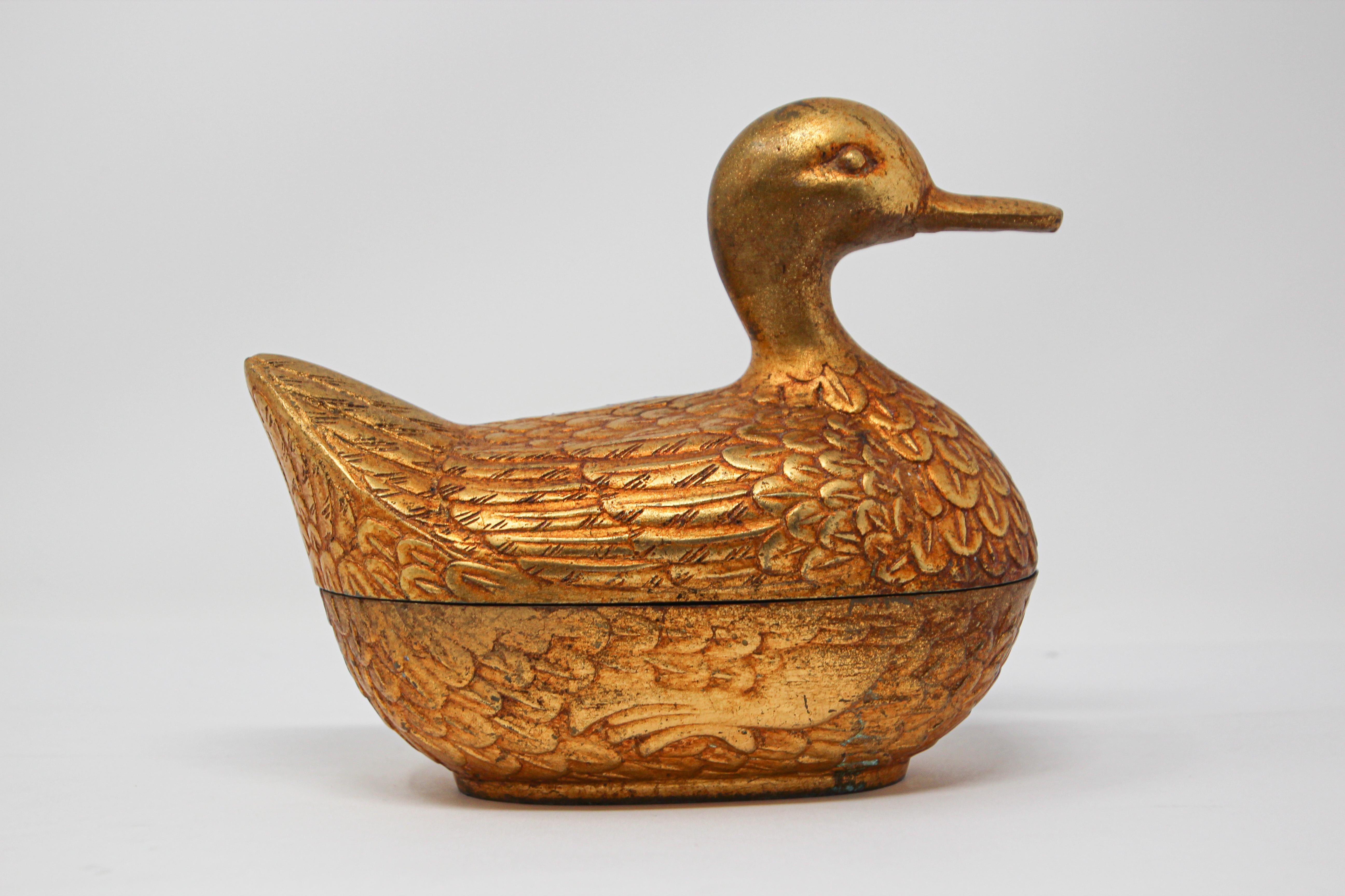 Italian Gilt Cast Metal Duck Form Lidded Decorative Box