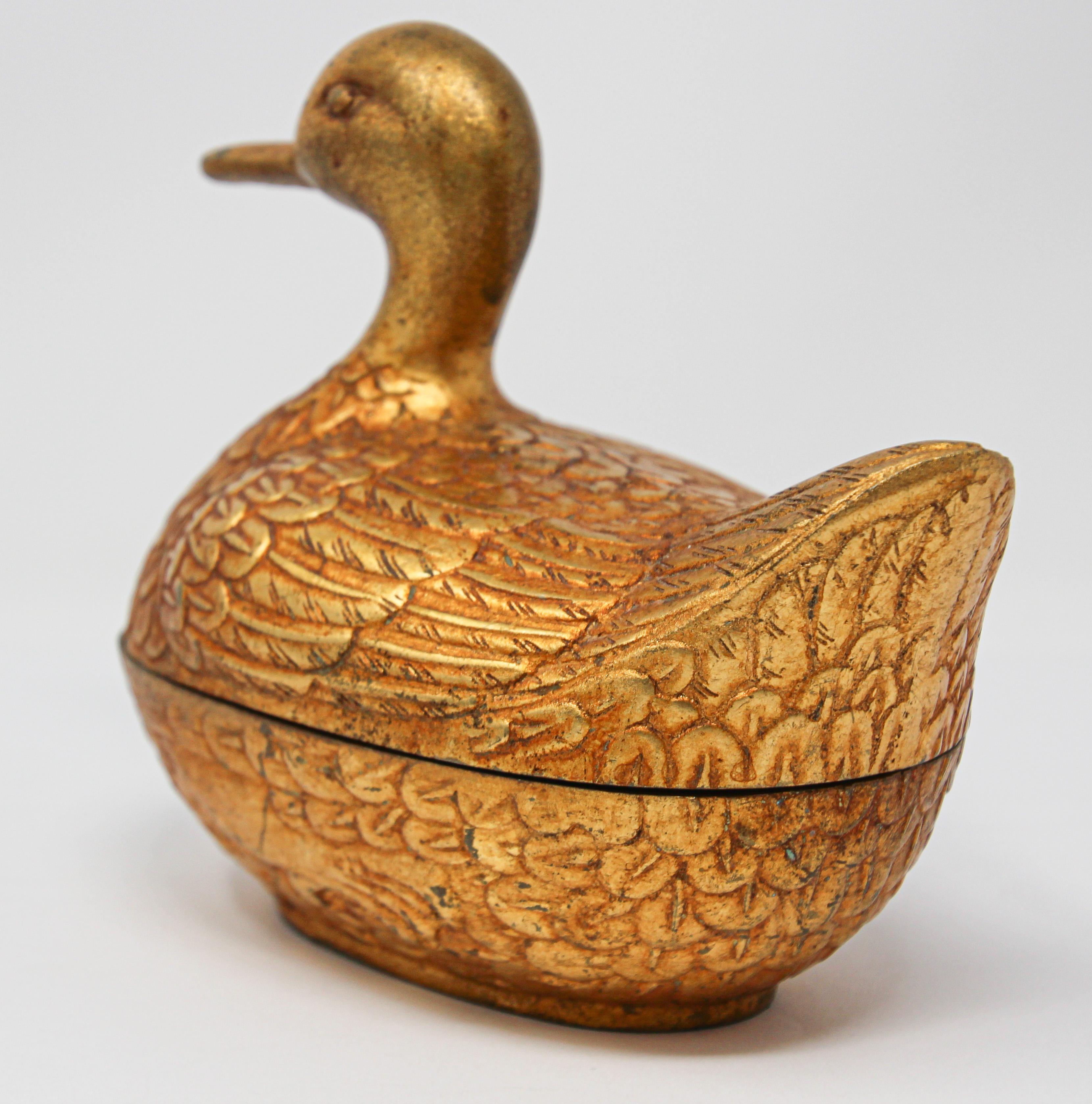 Gilt Cast Metal Duck Form Lidded Decorative Box 1