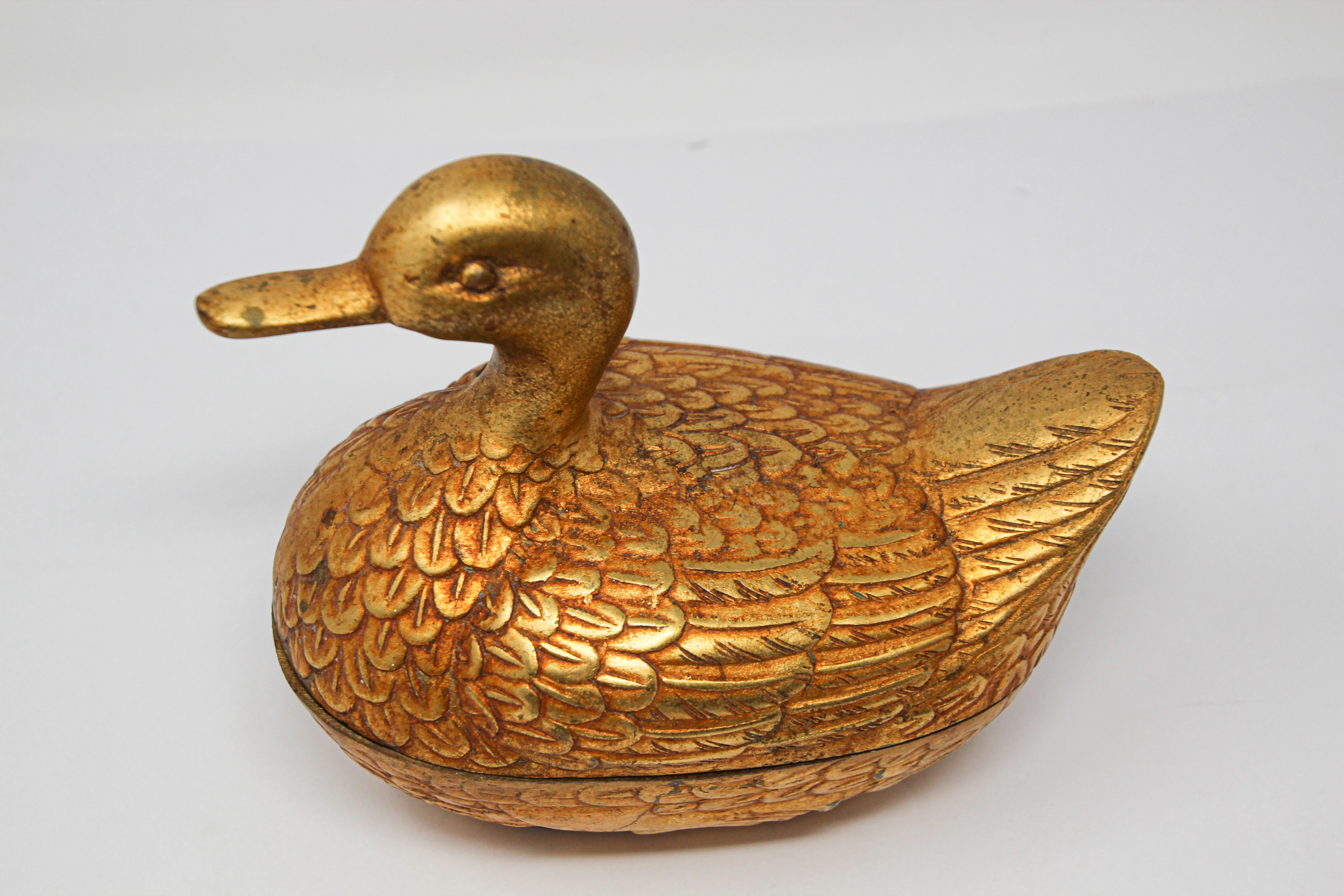 Gilt Cast Metal Duck Form Lidded Decorative Box 2