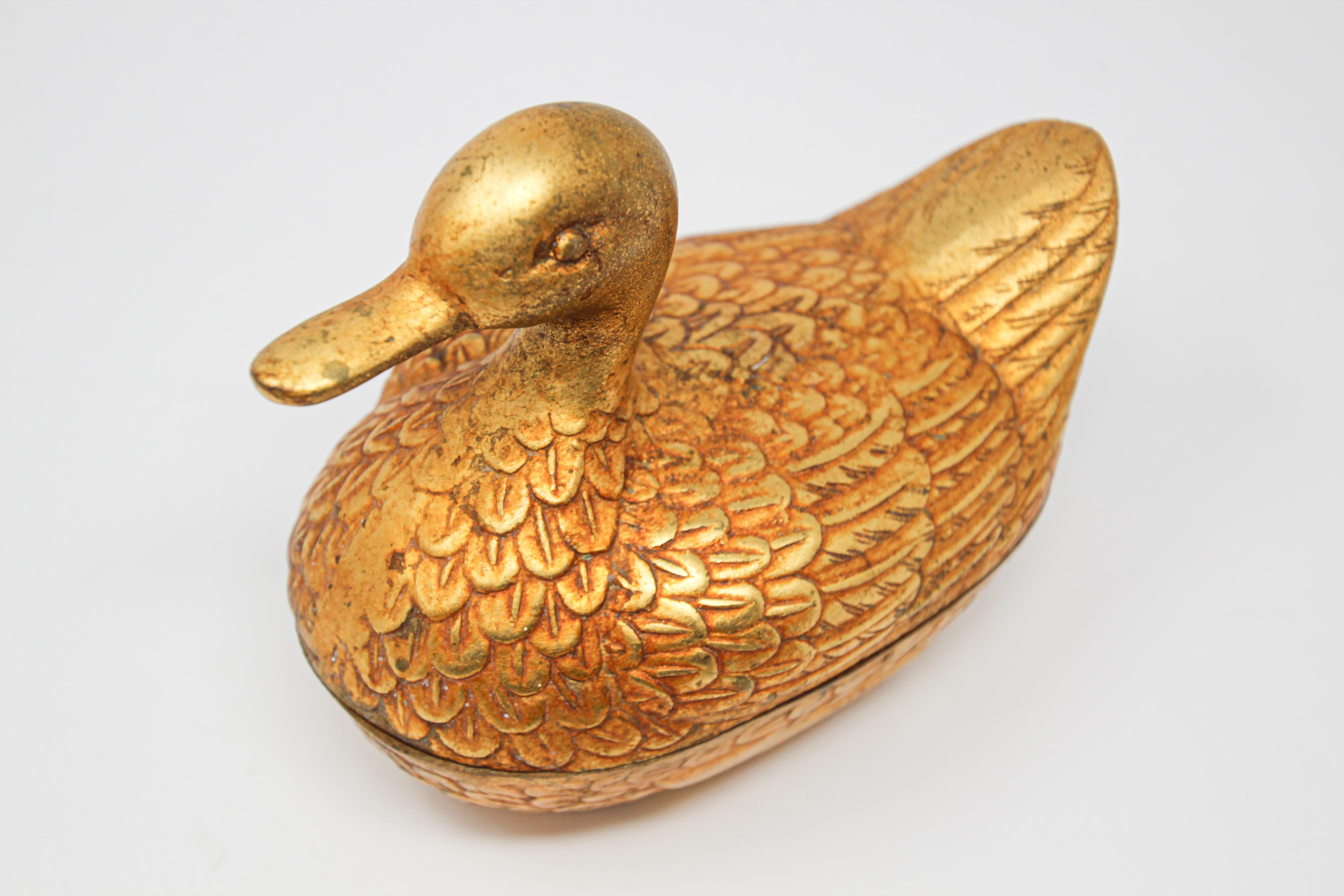 Gilt Cast Metal Duck Form Lidded Decorative Box 3