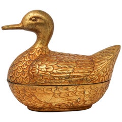 Vintage Gilt Cast Metal Duck Form Lidded Decorative Box