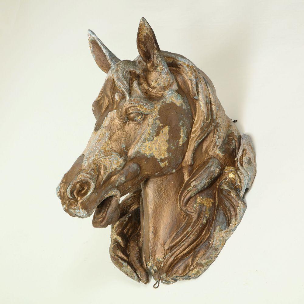 Vergoldeter Pferdekopf aus Metallguss im Angebot 7